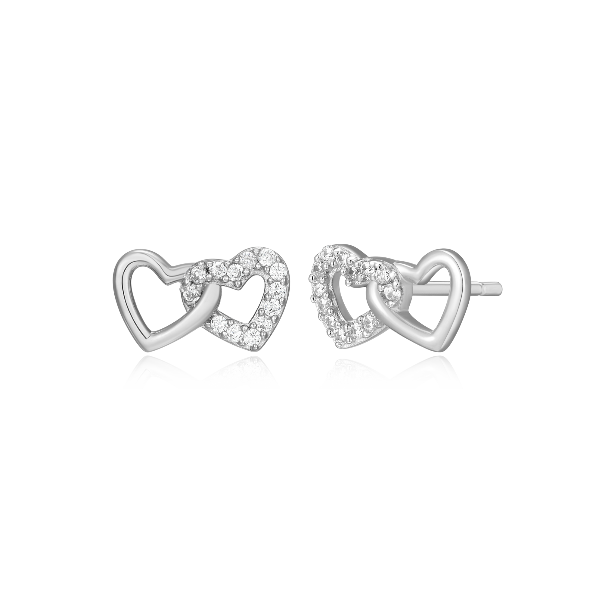 BE0010W - Open Twin Heart Stud Earrings in Rhodium-Plated Sterling Silver