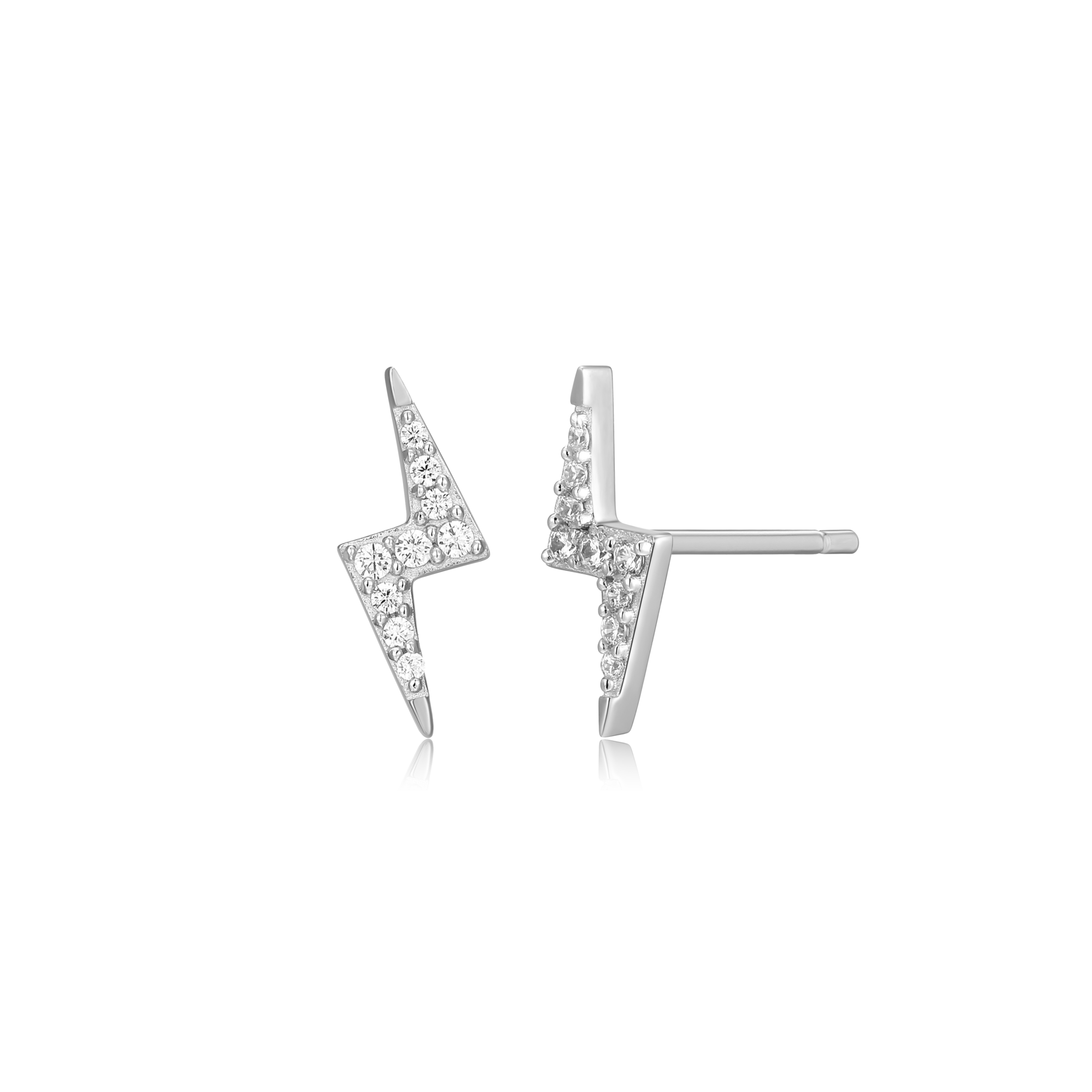 BE0044W - Lightning Stud Earrings in Rhodium-Plated Sterling Silver