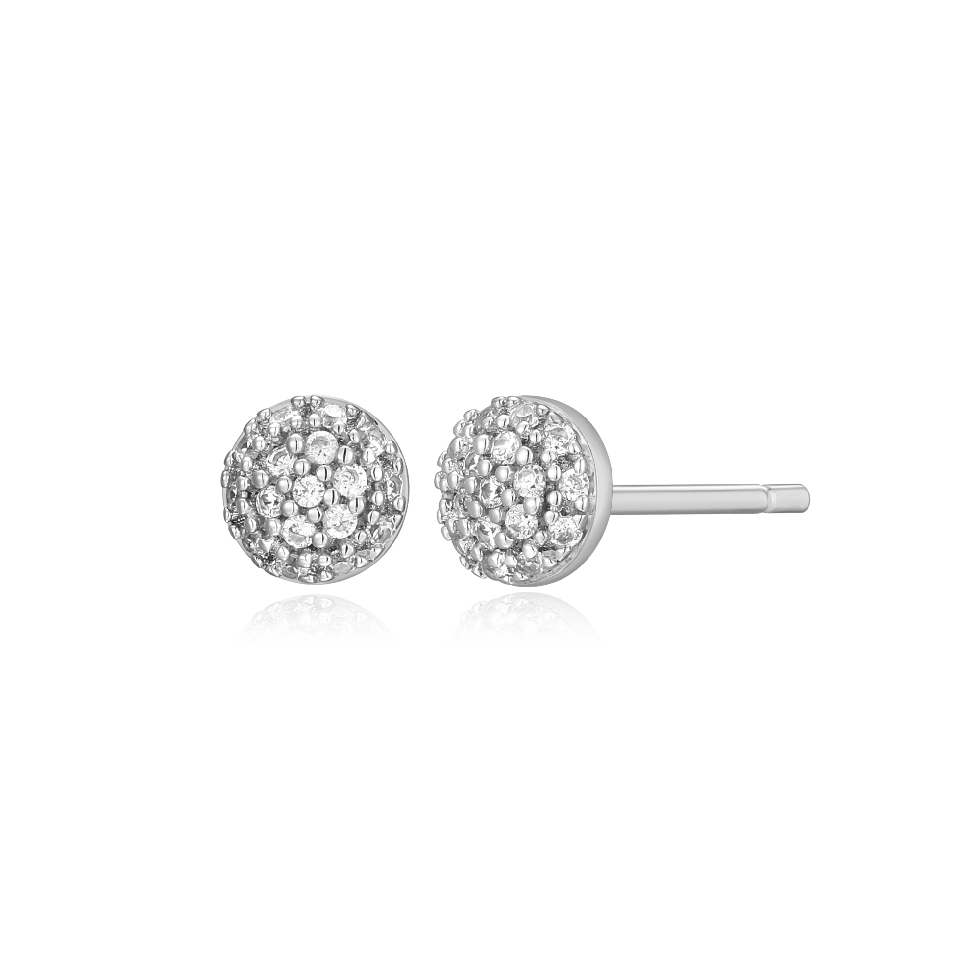 BE0075W - Round Cluster Stud Earrings in Rhodium-Plated Sterling Silver