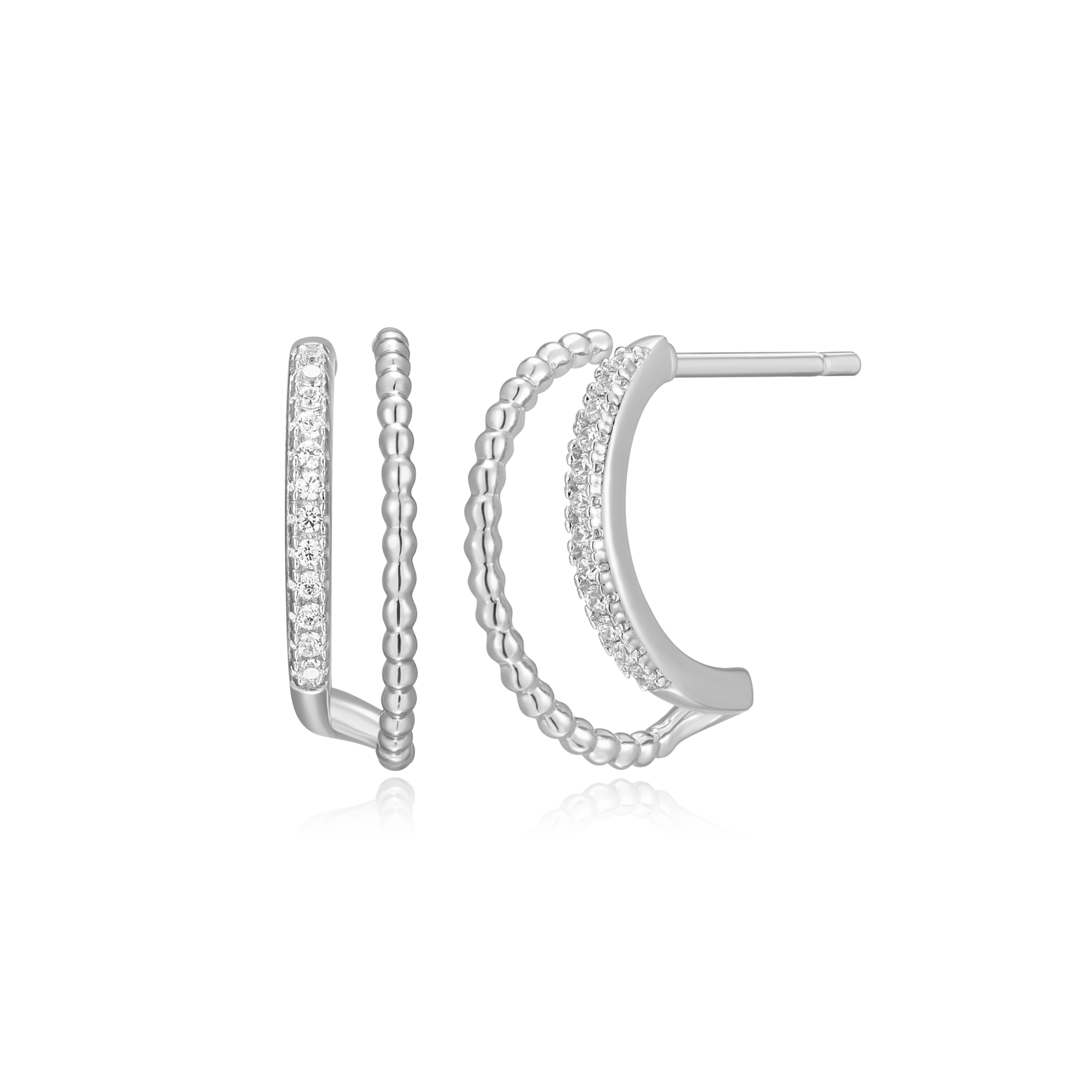 BE0088W - Rope Multi-Hoop Stud Earrings in Rhodium-Plated Sterling Silver