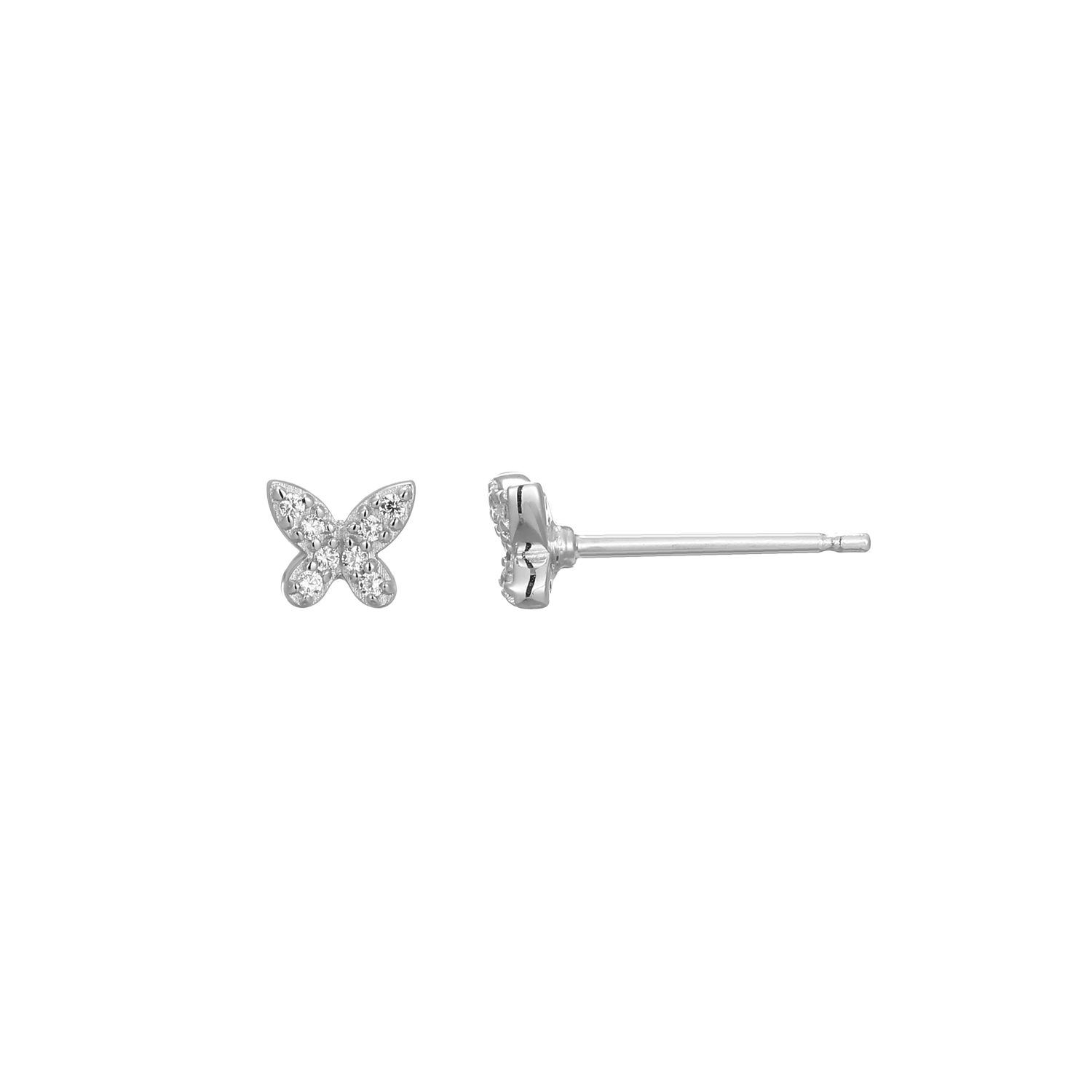 BE0185W - Petite Pave Butterfly Lab-Created Diamond Stud Earrings in Rhodium-Plated Sterling Silver