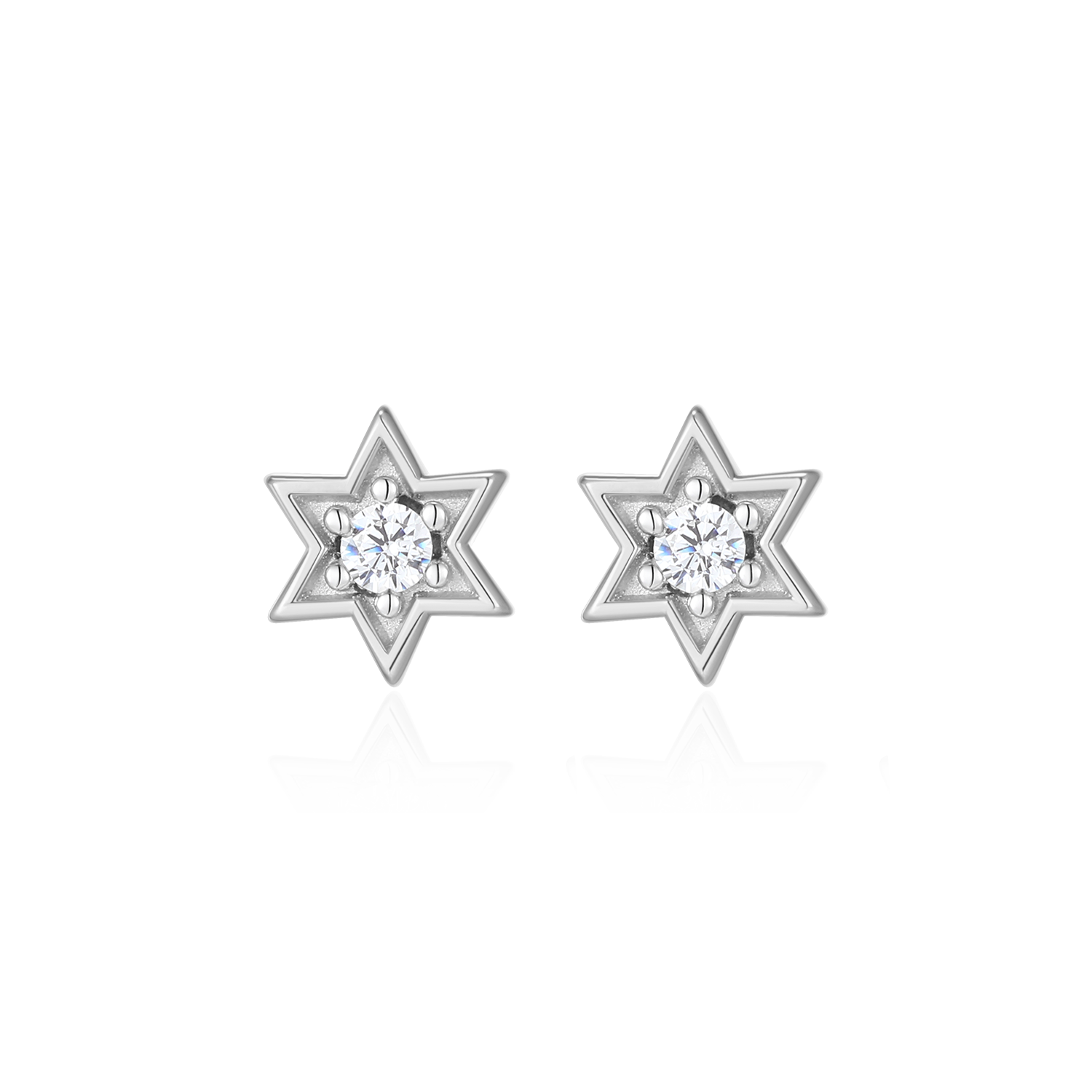 BE0211W - Star of David Lab-Created Diamond Stud Earrings in Rhodium-Plated Sterling Silver