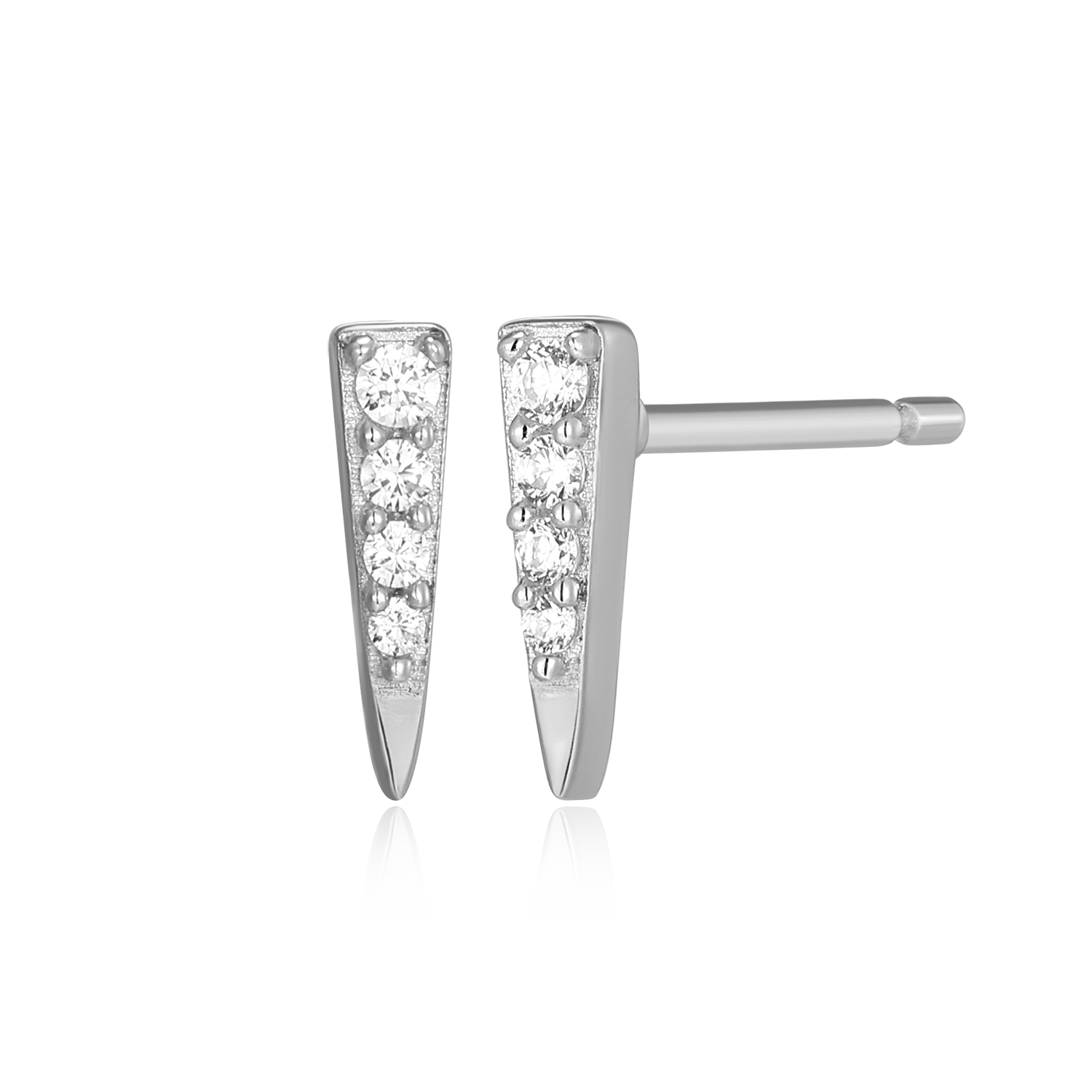 BE0190W - Pave Dagger Lab-Created Diamond Stud Earrings in Rhodium-Plated Sterling Silver