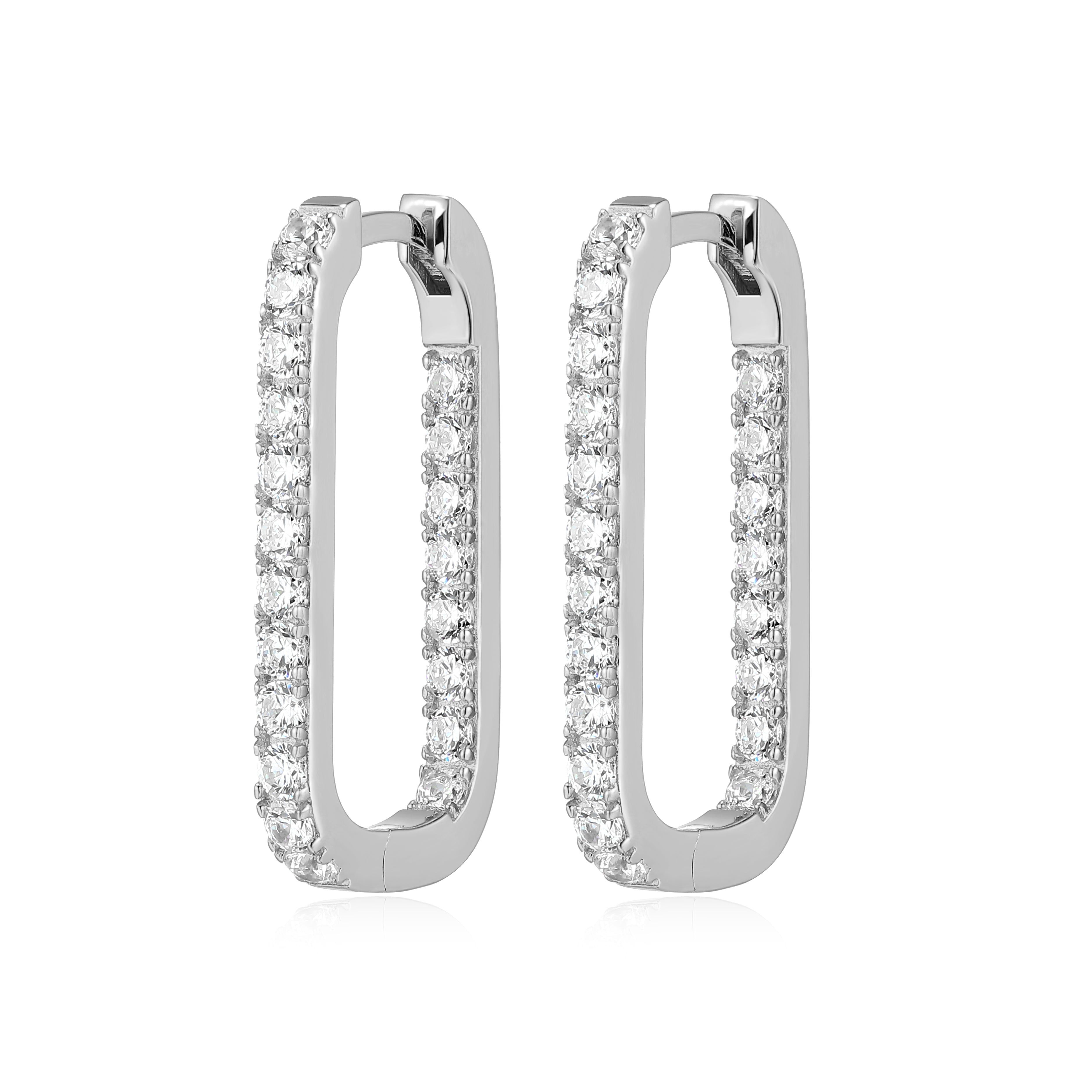 RE0188W - Elongated Rectangle CZ Hoop Earrings