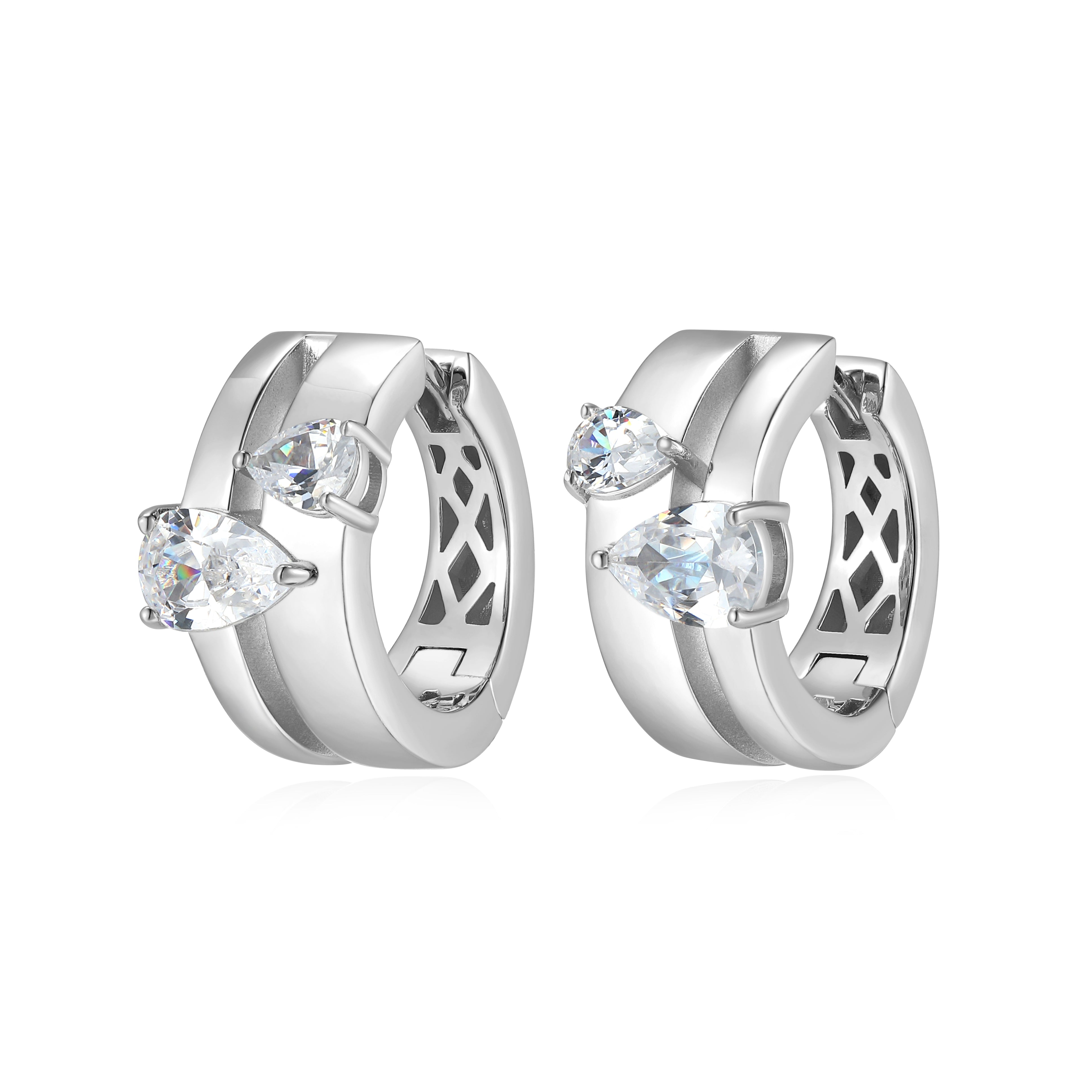RE0173W - Modern Pear-Cut CZ Hoop Earrings