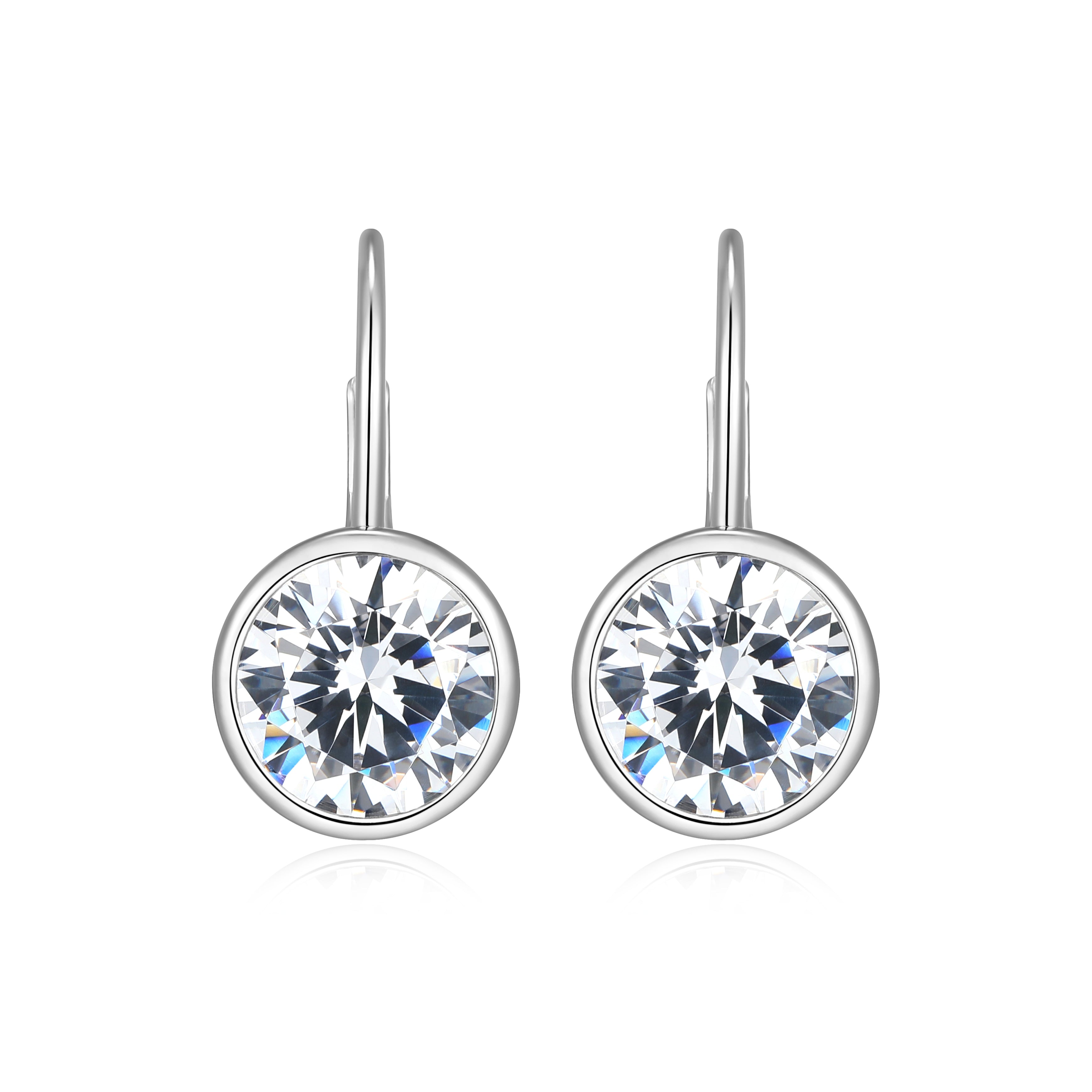 RE0182W - Round-Cut CZ Leverback Earrings