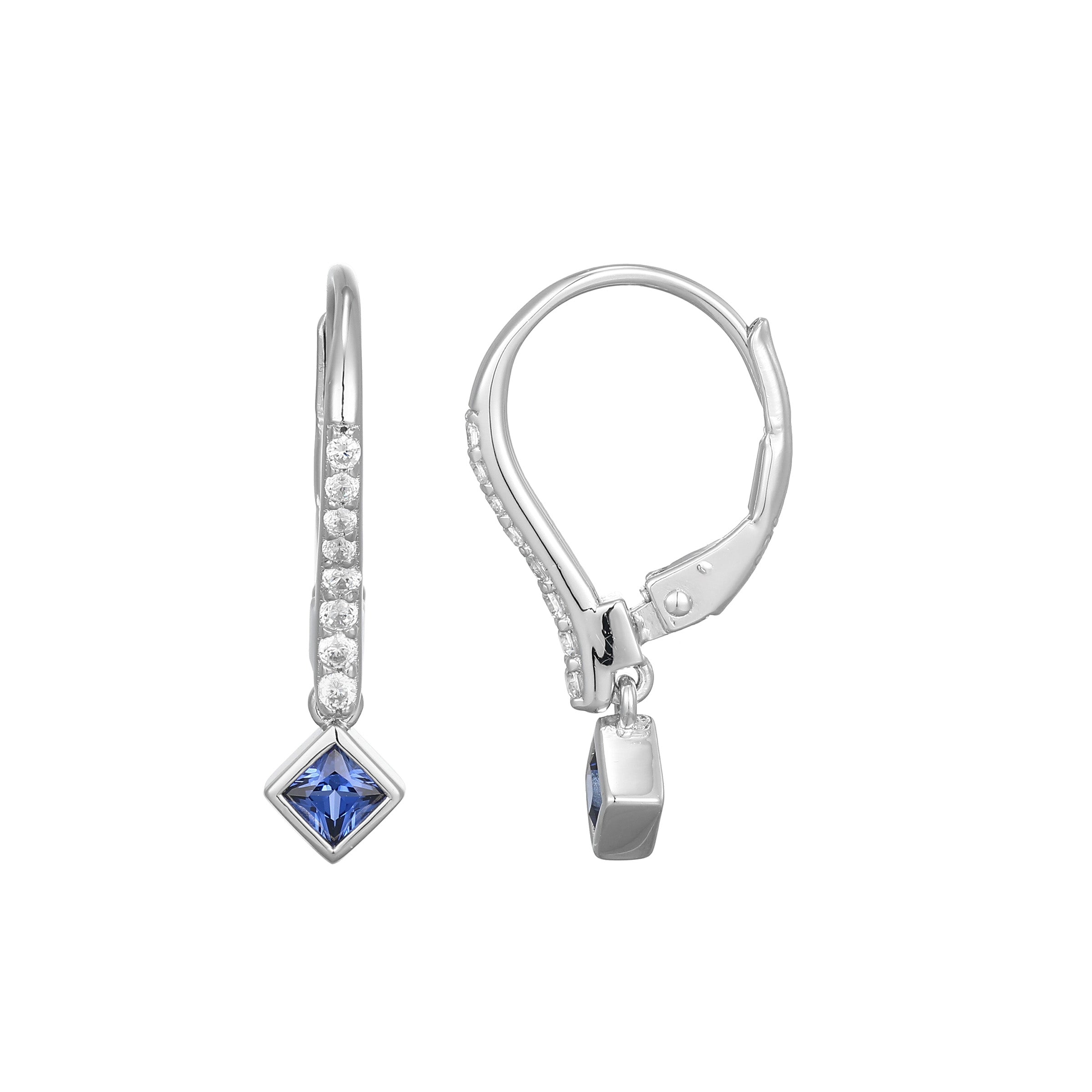 BE0255W  - Lab-Created Blue Sapphire & Lab-Created Diamond Leverback Earring