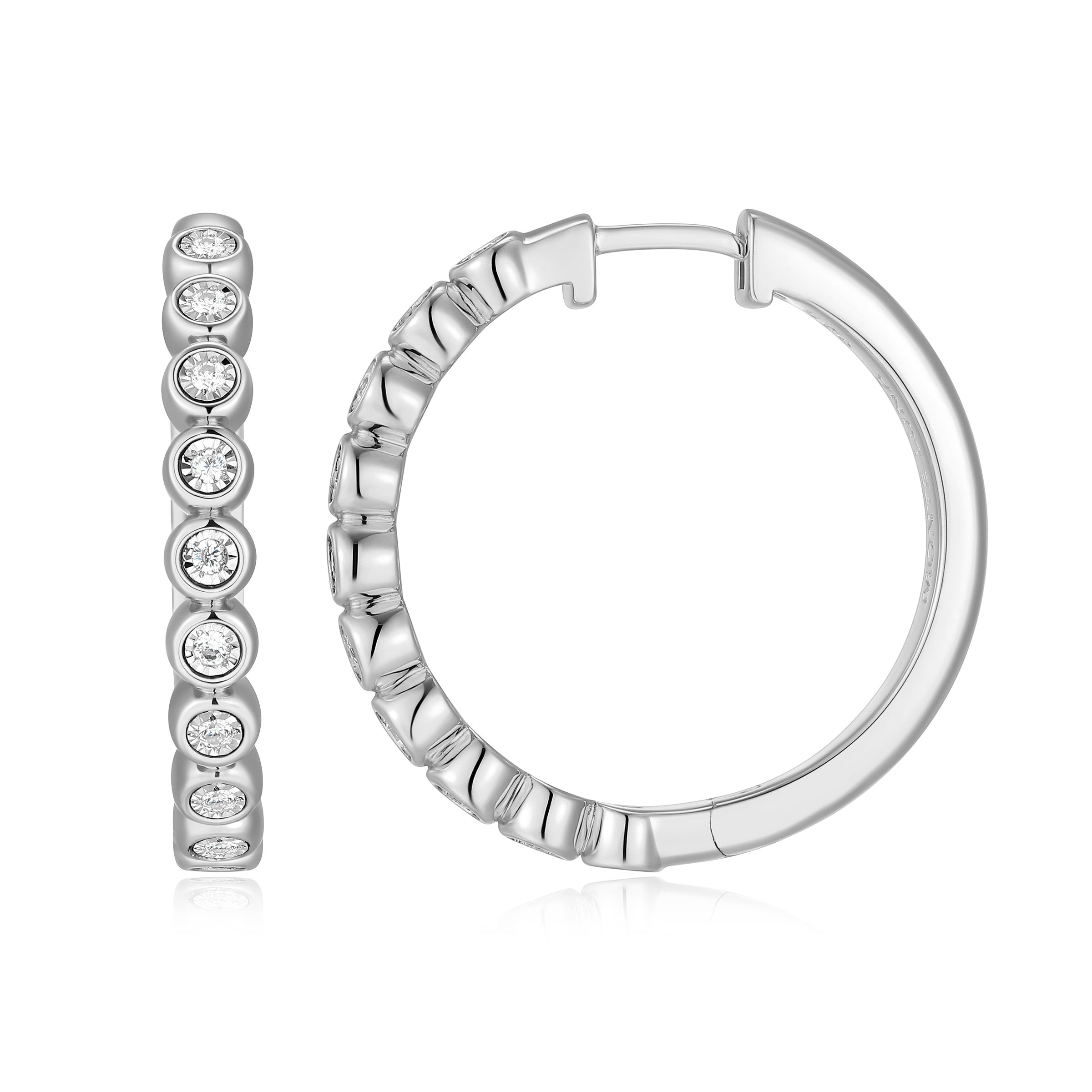BE0260W - Bezel-Set Lab-Created Diamond Hoop Earrings