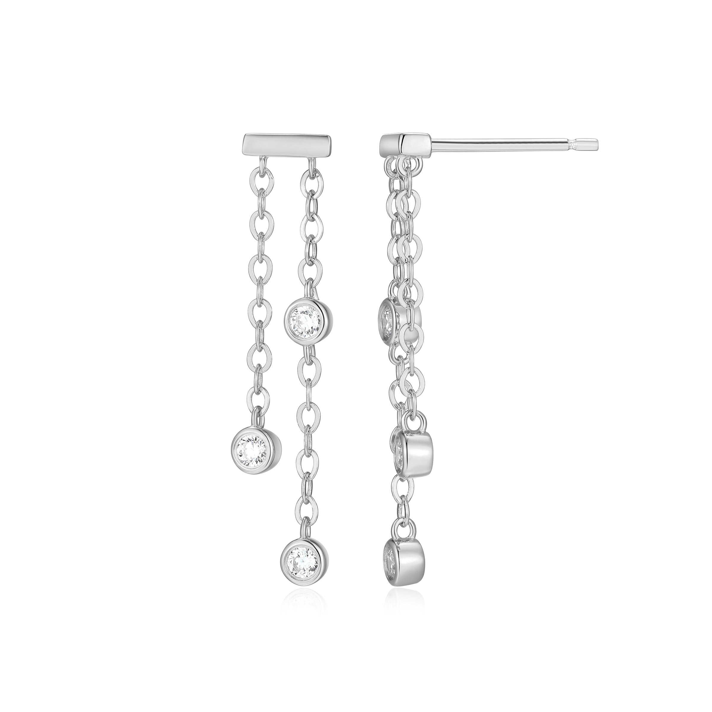 BE0263W - Bezel-Set Lab-Created Diamond Chain Dangle Earrings
