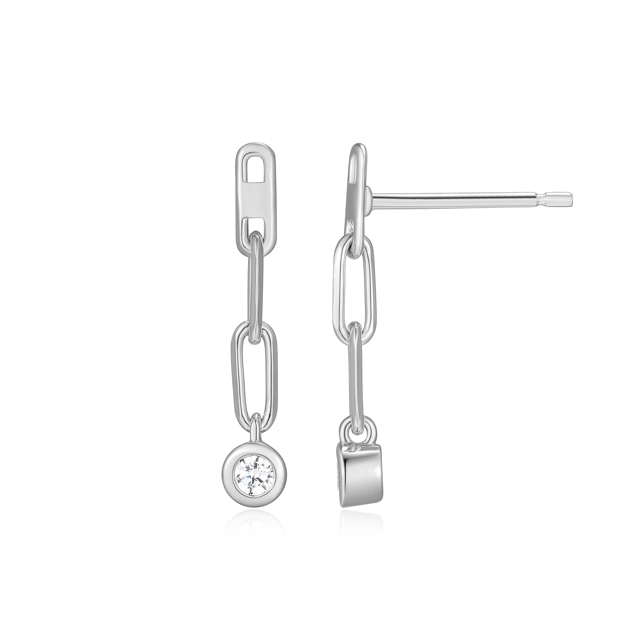 BE0261W - Paperclip Bezel Set Lab-Created Diamond Drop Earrings