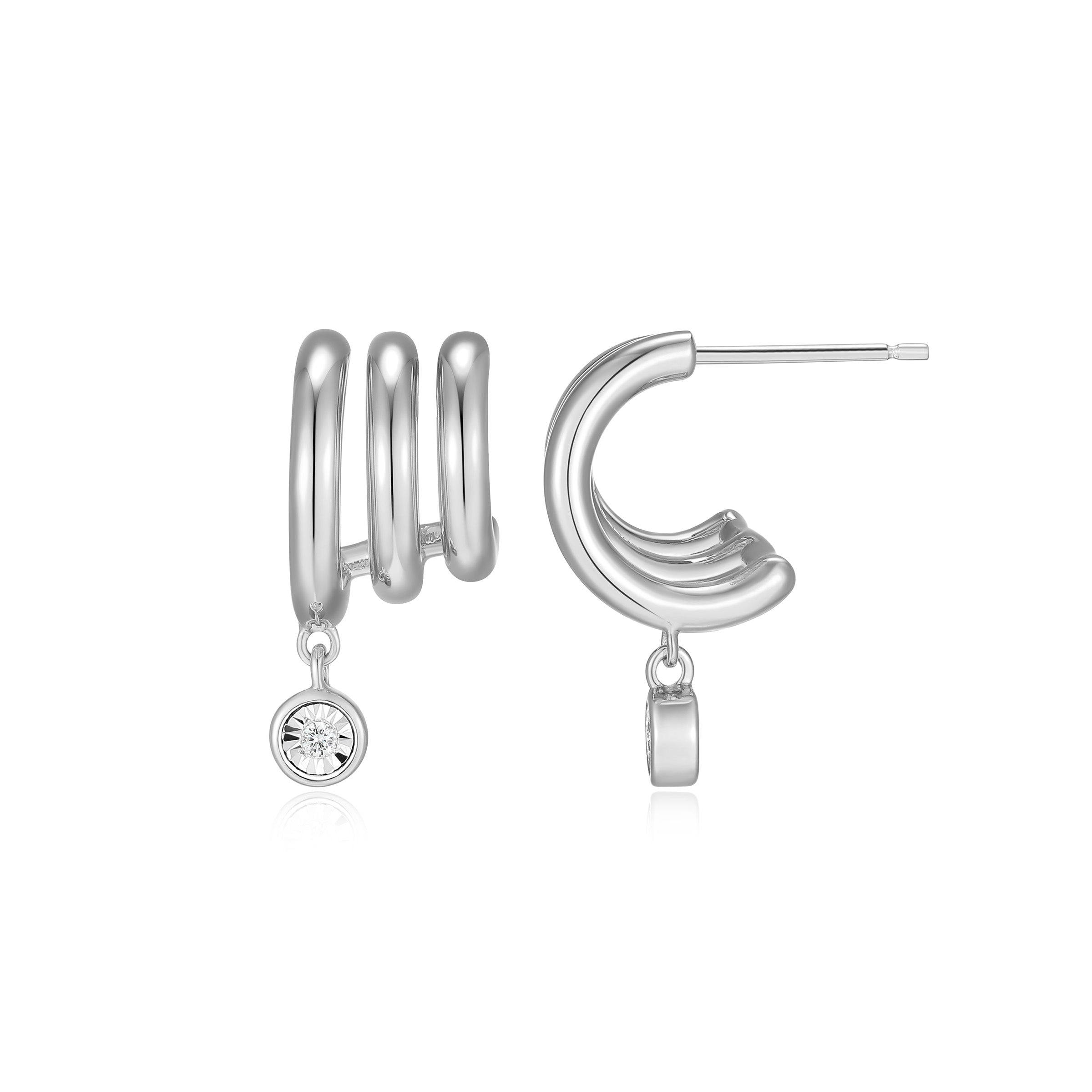 BE0272W - Chic Triple-Hoop Lab-Created Diamond Huggie Earrings