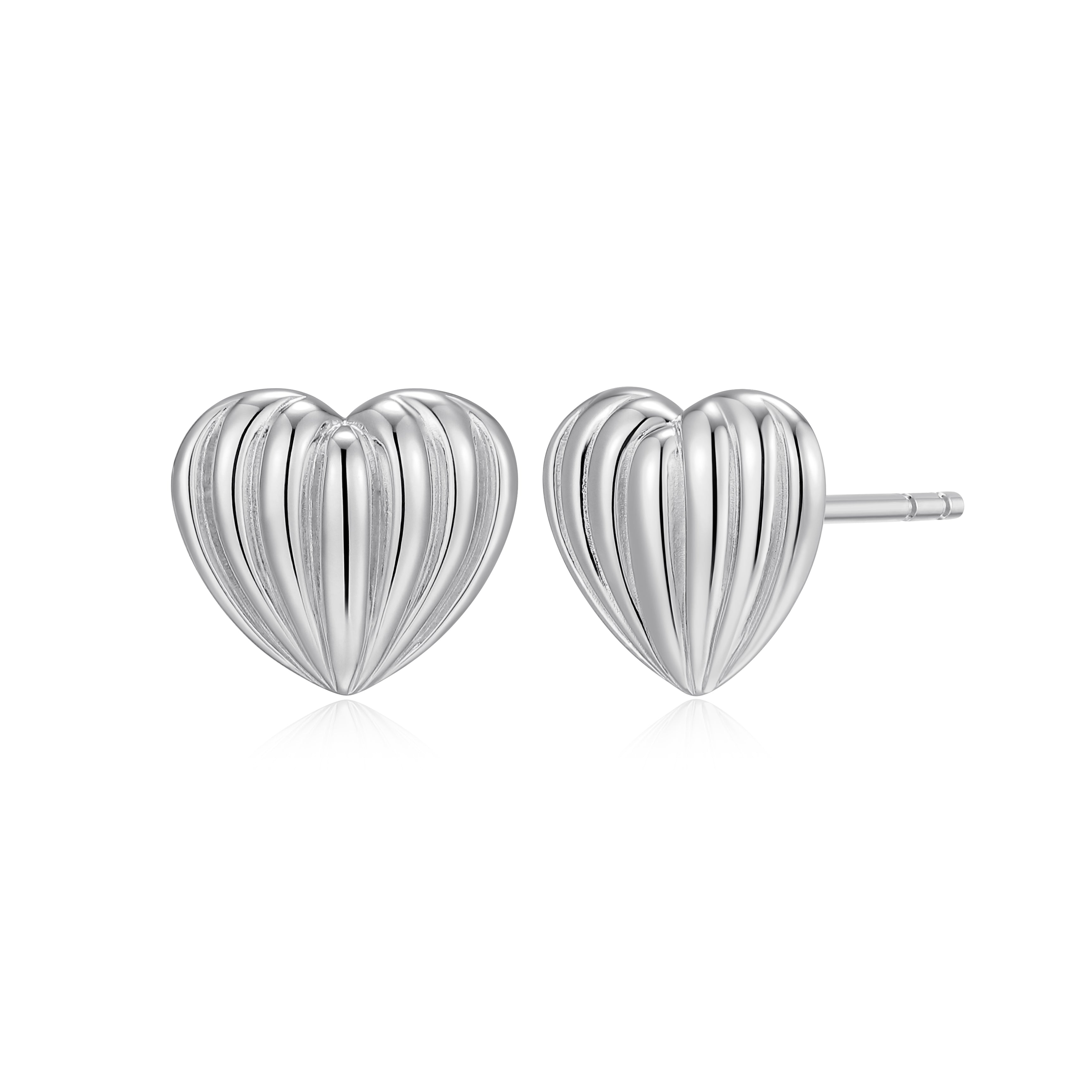 RE0199W - Ridged Heart Stud Earrings