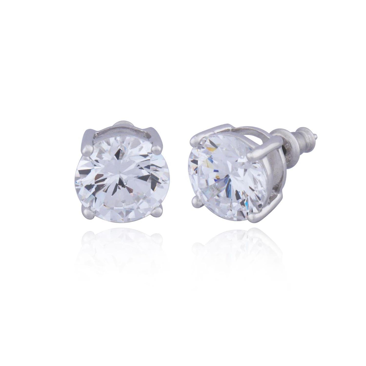 Sterling Silver "Glamorous" Rhodium Plated 10Mm Cubic Zirconia Stud Earring