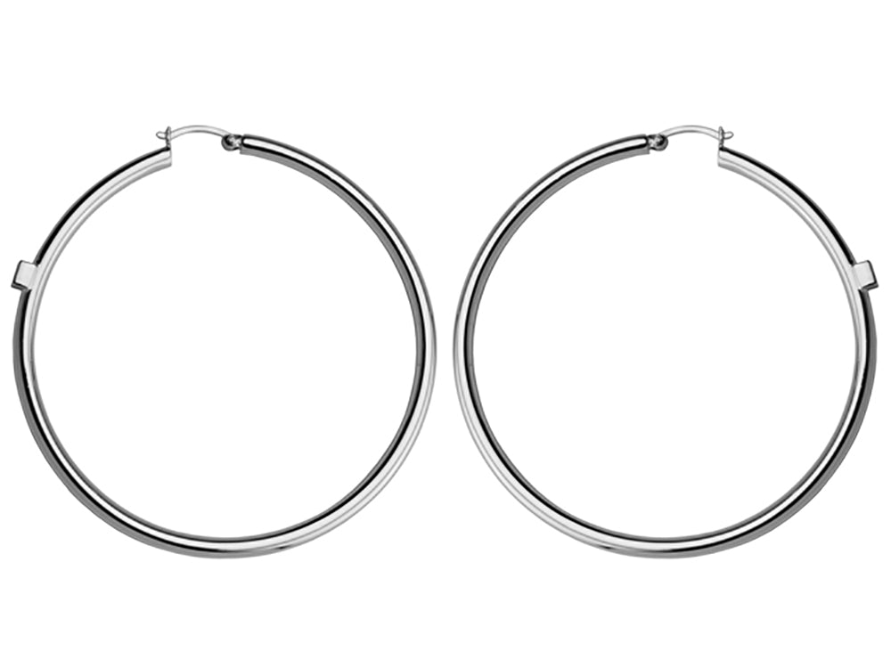 Sterling Silver Rhodium Plated 30Mm Hoop Earring