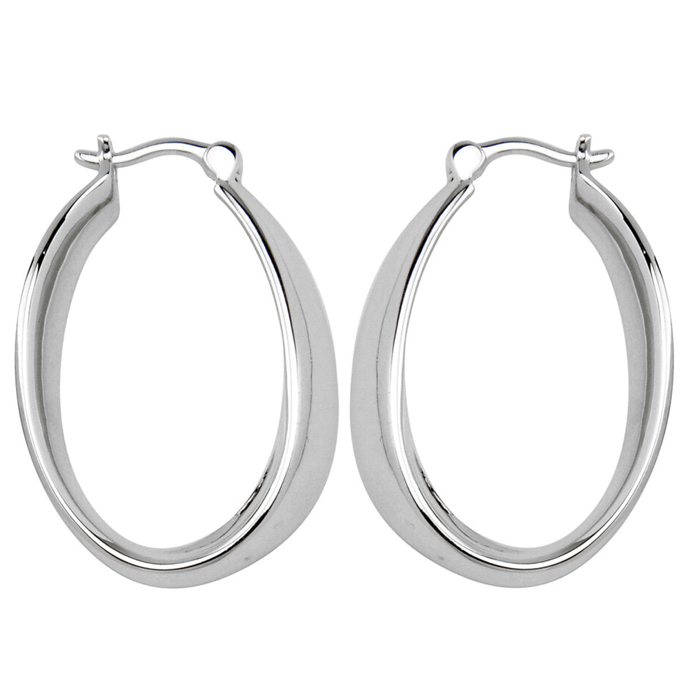 Sterling Silver Rhodium Plated 20X30Mm Hoop Earring