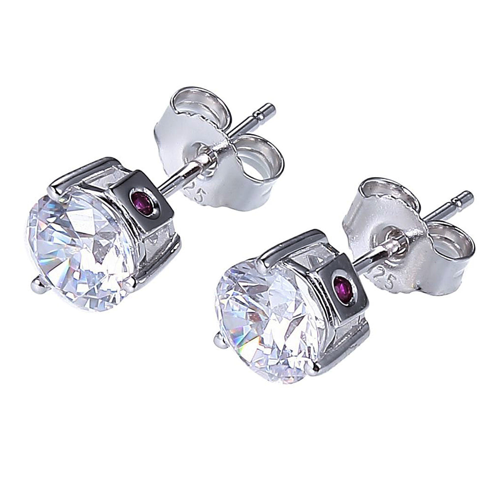 Sterling Silver " Martini" Rhodium Plated 6.25Mm Cubic Zirconia Stud Earring