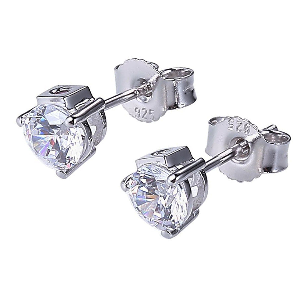 Sterling Silver " Martini" Rhodium Plated 8Mm Cubic Zirconia Stud Earring