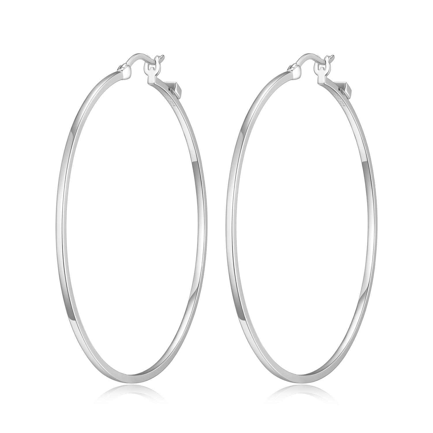 Sterling Silver Rhodium Plated 55Mm Hoop Earring