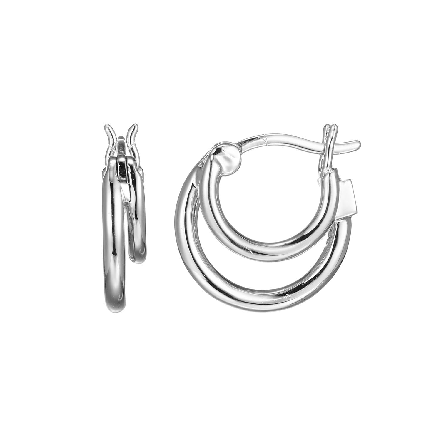 Sterling Silver " Simpatico" Rhodium Plated Hoop Earring 14mm &amp; 10mm