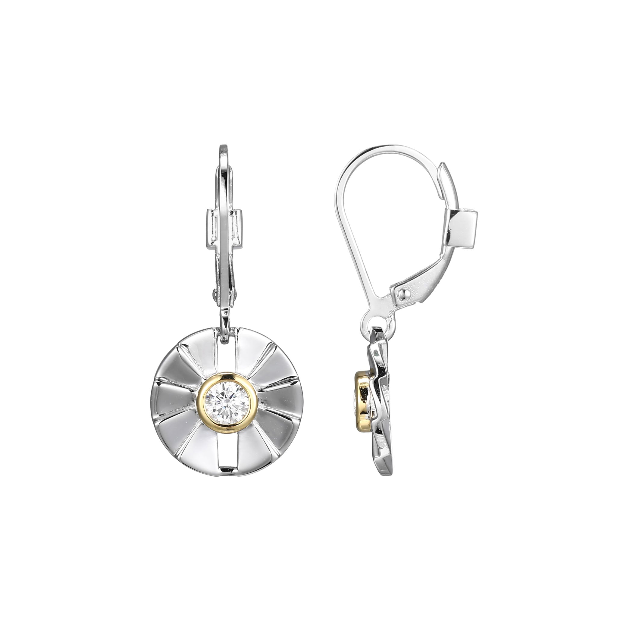 These Drop Earrings Showcase An Elegant Pleat Design, Enhanced By A Mixed Metal Combination Of Rhodium And Yellow Gold-Plated Sterling Silver. Sparkling Cubic Zirconia Stones Add A Dazzling Touch To These 25.91X11.96Mm Earrings.
