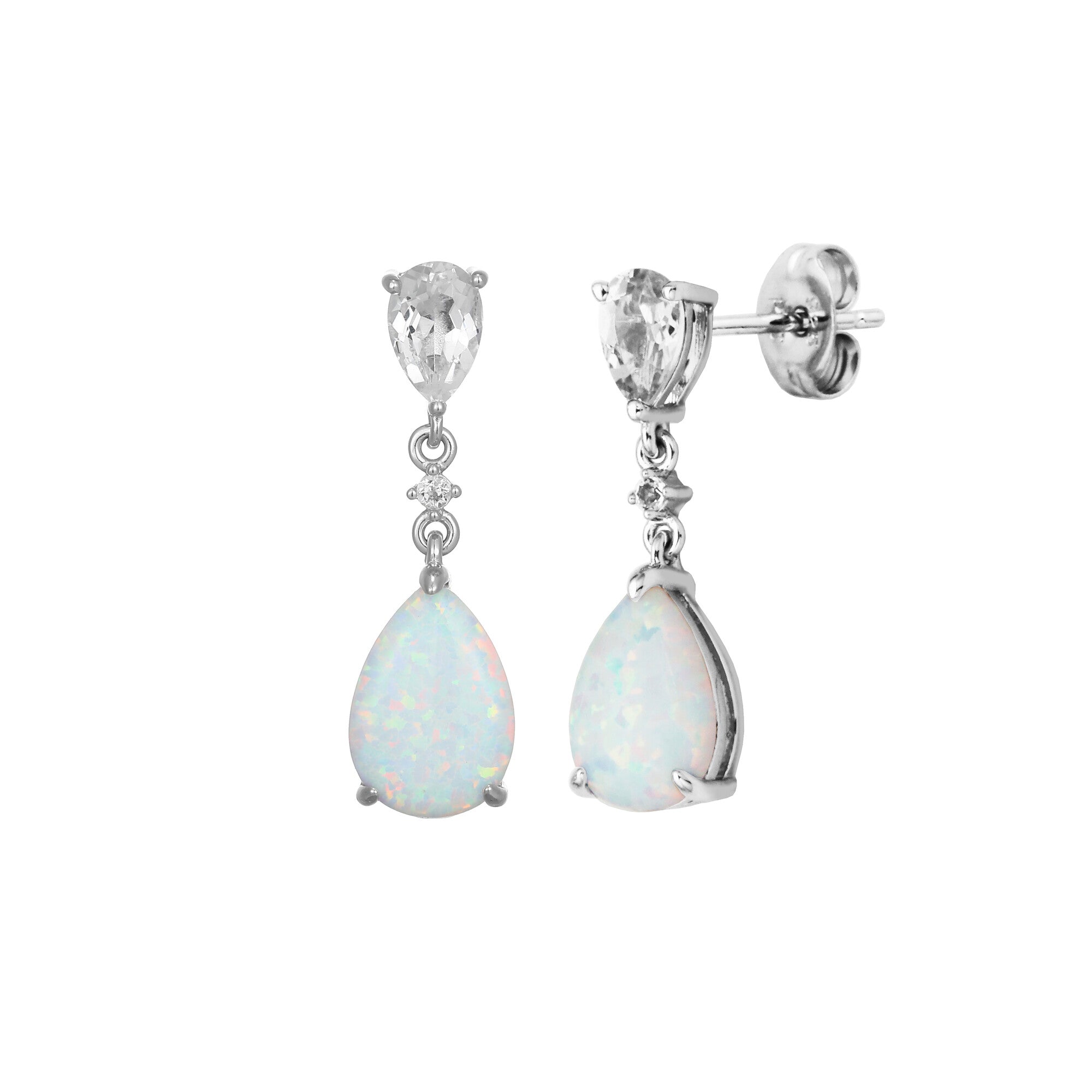 A Stunning Created Opal Suspends From A Tiny Pear-Cut Amethyst, Linked By A Fine Chain Of White Topaz Accents. These Opal Drop Earrings Truly Celebrate Parisian Style And Effortless Sophistication.