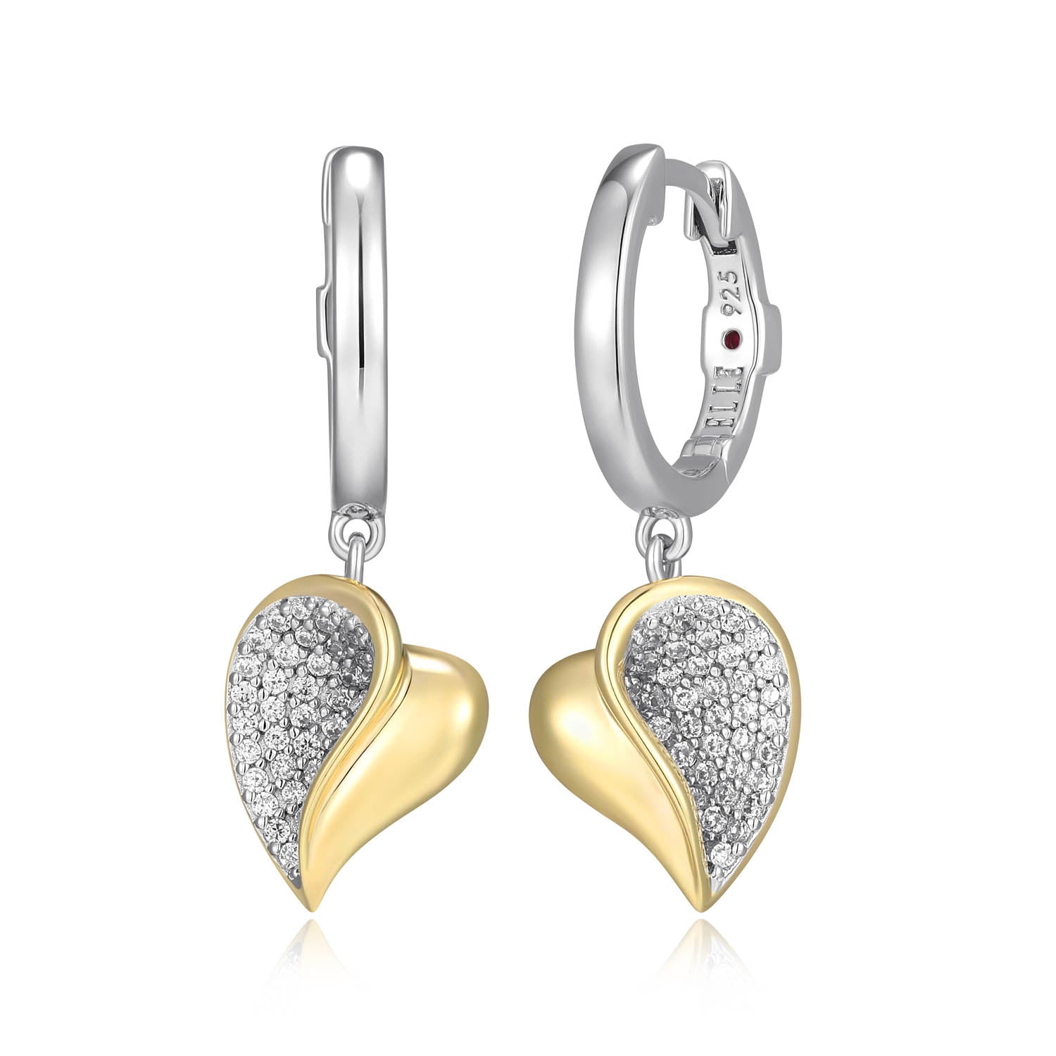 Sterling Silver Elle "Amour" Rhodium And Yellow Gold Plated White Cz Earrings