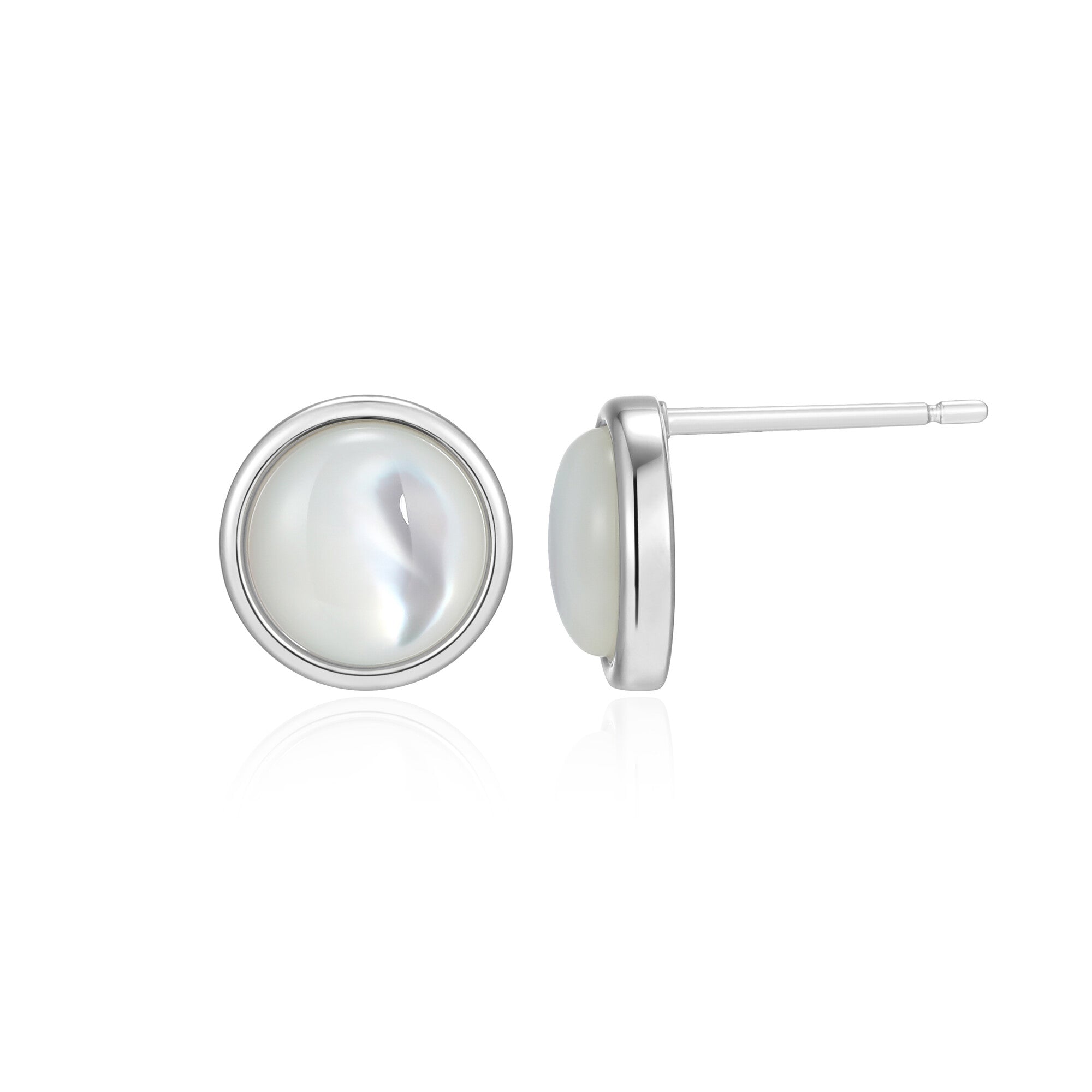 Sterling Silver Elle "Lustre" Rhodium Plated Post Earrings White Mop(Pinctada Imbricata) Rd 8Mm