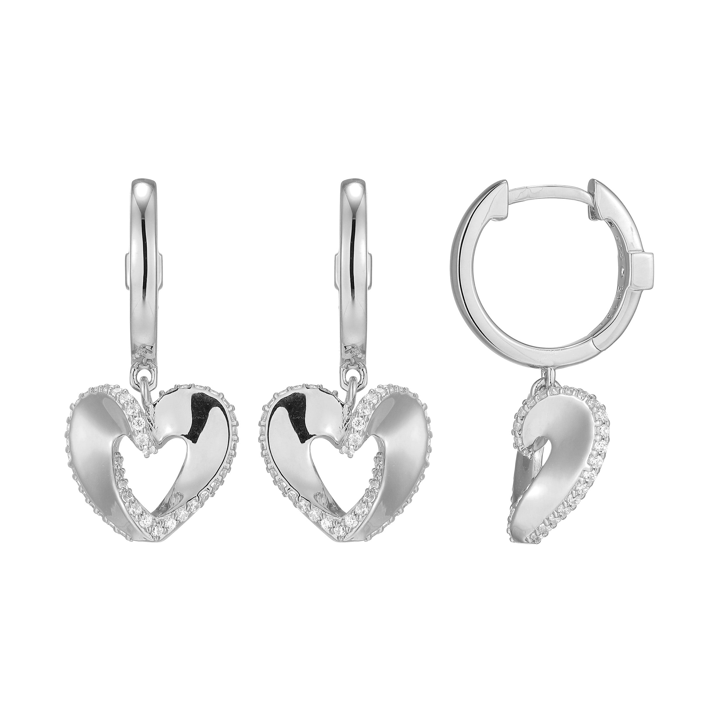 LE0250 - Ribbon Heart Huggie Drop Earrings