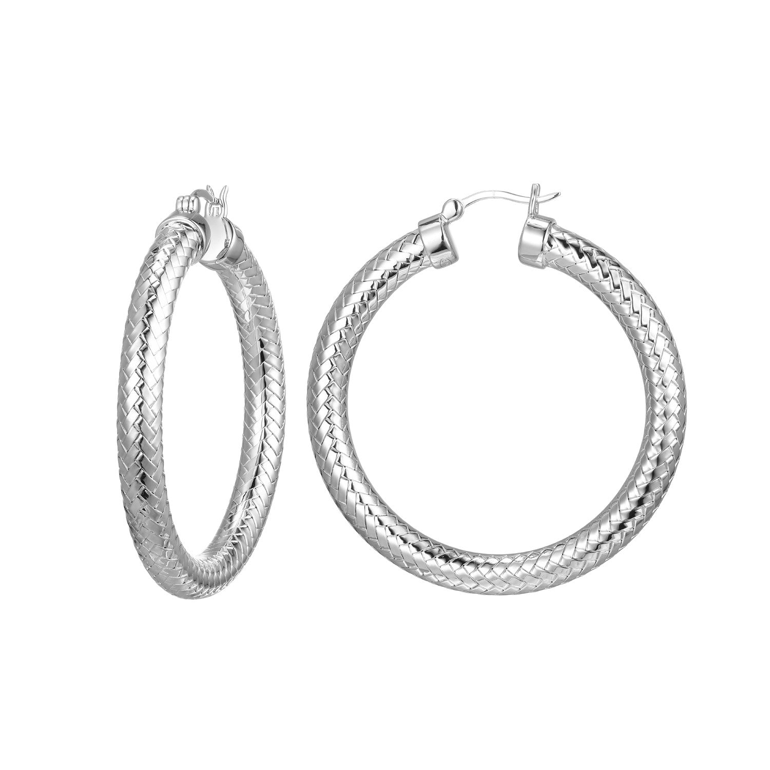 Sterling Silver 5Mm Mesh 45Mm Hoop Earring  Rhodium Finish