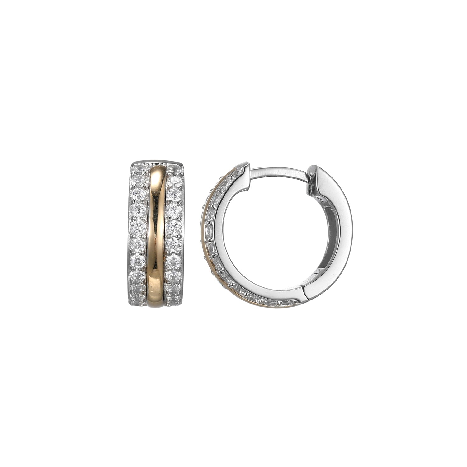 Sterling Silver Cubic Zirconia 14mm Hoop Earring Rhodium And Yellow Gold Finish