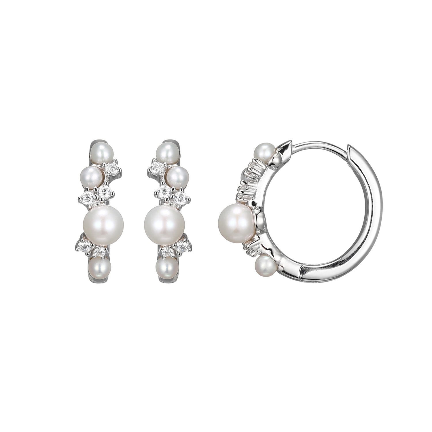 These Pearl Collection Hoop Earrings Exude Timeless Elegance With Genuine Freshwater Pearls And Sparkling Cubic Zirconia Accents. Crafted From Sterling Silver With Rhodium Finish, These 15Mm Hoops Are Both Elegant And Comfortable For All Day Wear.