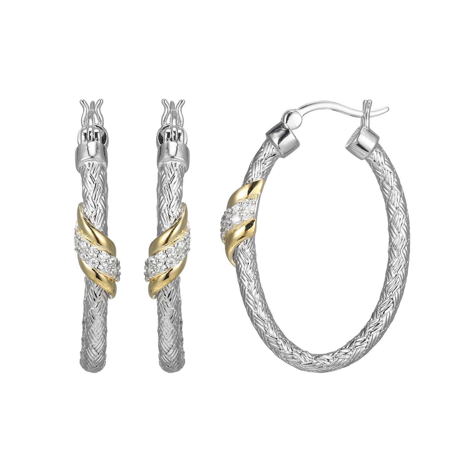 These Hoop Earrings From Charles Garnier's Flourish Collection Feature Lab-created Cubic Zirconia Set In Sterling Silver With Rhodium And Yellow Gold Finish. At 30mm, They Combine Modern Elegance With A Touch Of Classic Charm.