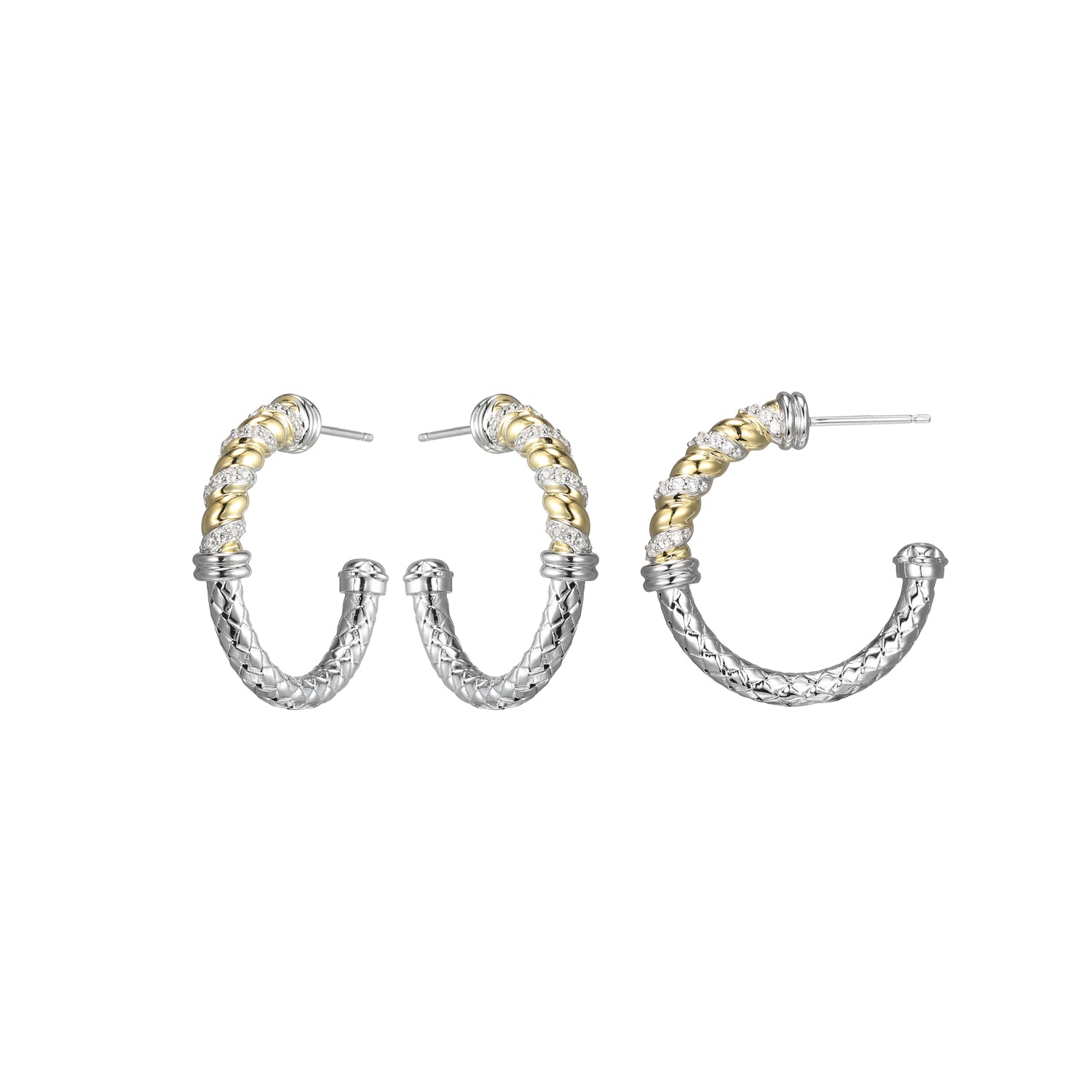 These Hoop Earrings From Charles Garnier's Flourish Collection Feature Dazzling Cubic Zirconia Set In Sterling Silver With Rhodium And Yellow Gold Finish. Measuring 25mm In Diameter, They Offer A Timeless And Sophisticated Style.