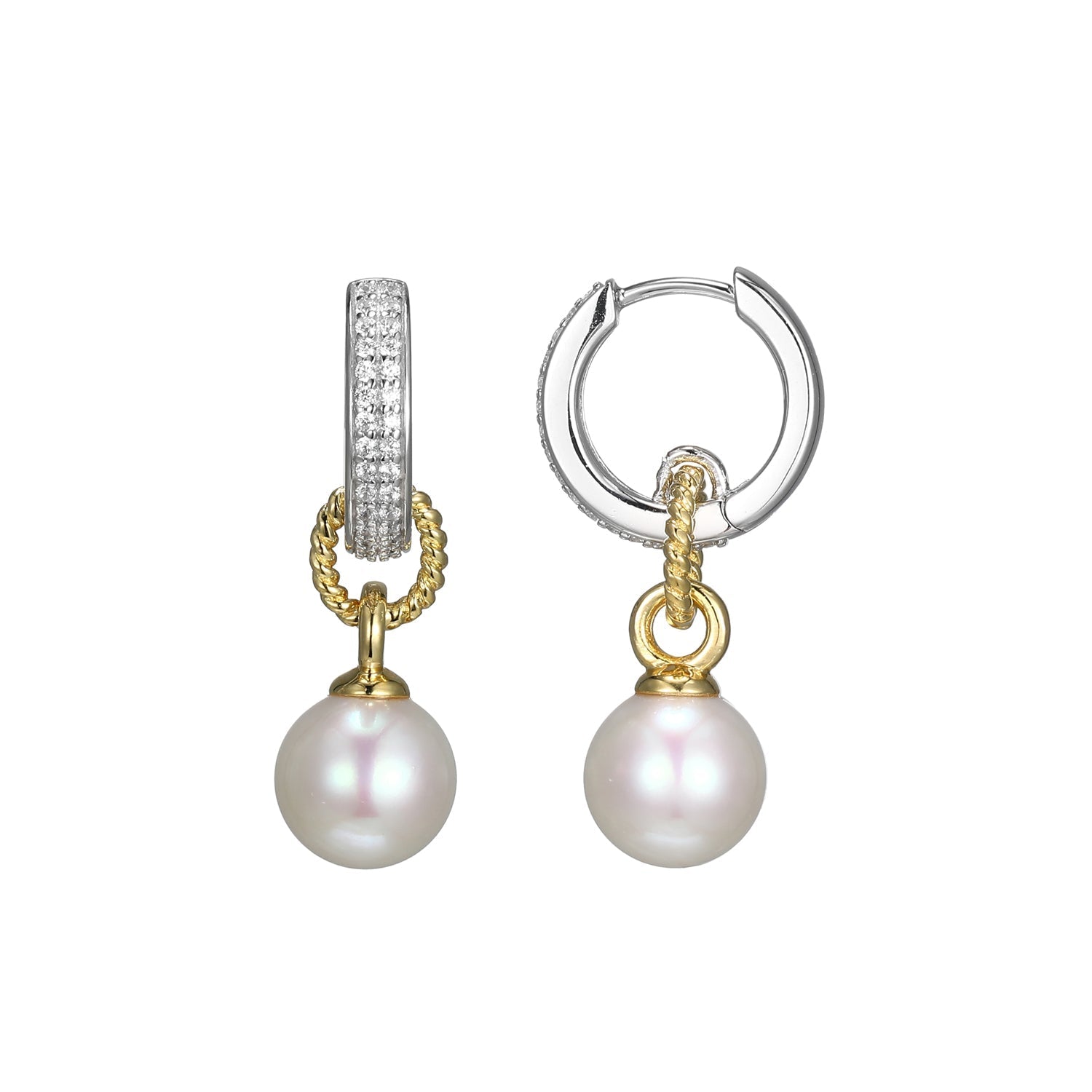 These Pearl Collection Drop Earrings Exude Elegance With Genuine Freshwater Pearls And Sparkling Cubic Zirconia Accents. Crafted From Sterling Silver With Rhodium And Yellow Gold Finish, These 27.25X8.48Mm Earrings Combine Luxury And Style.