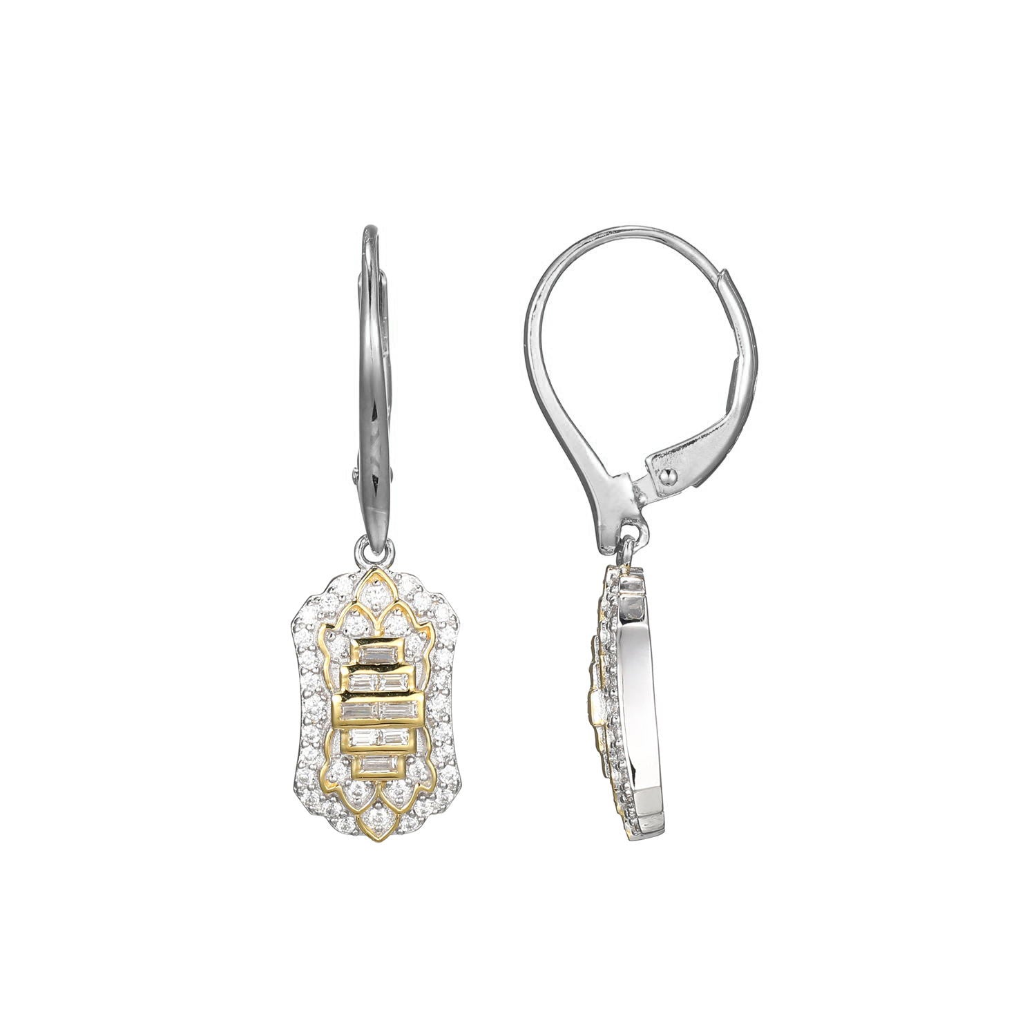 These Drop Earrings From Charles Garnier's Art Deco Collection Exude Vintage Charm With Their Intricate Design And Brilliant Cubic Zirconia. Crafted From Sterling Silver With Rhodium And Yellow Gold Finish, They Truly Go With Everything.