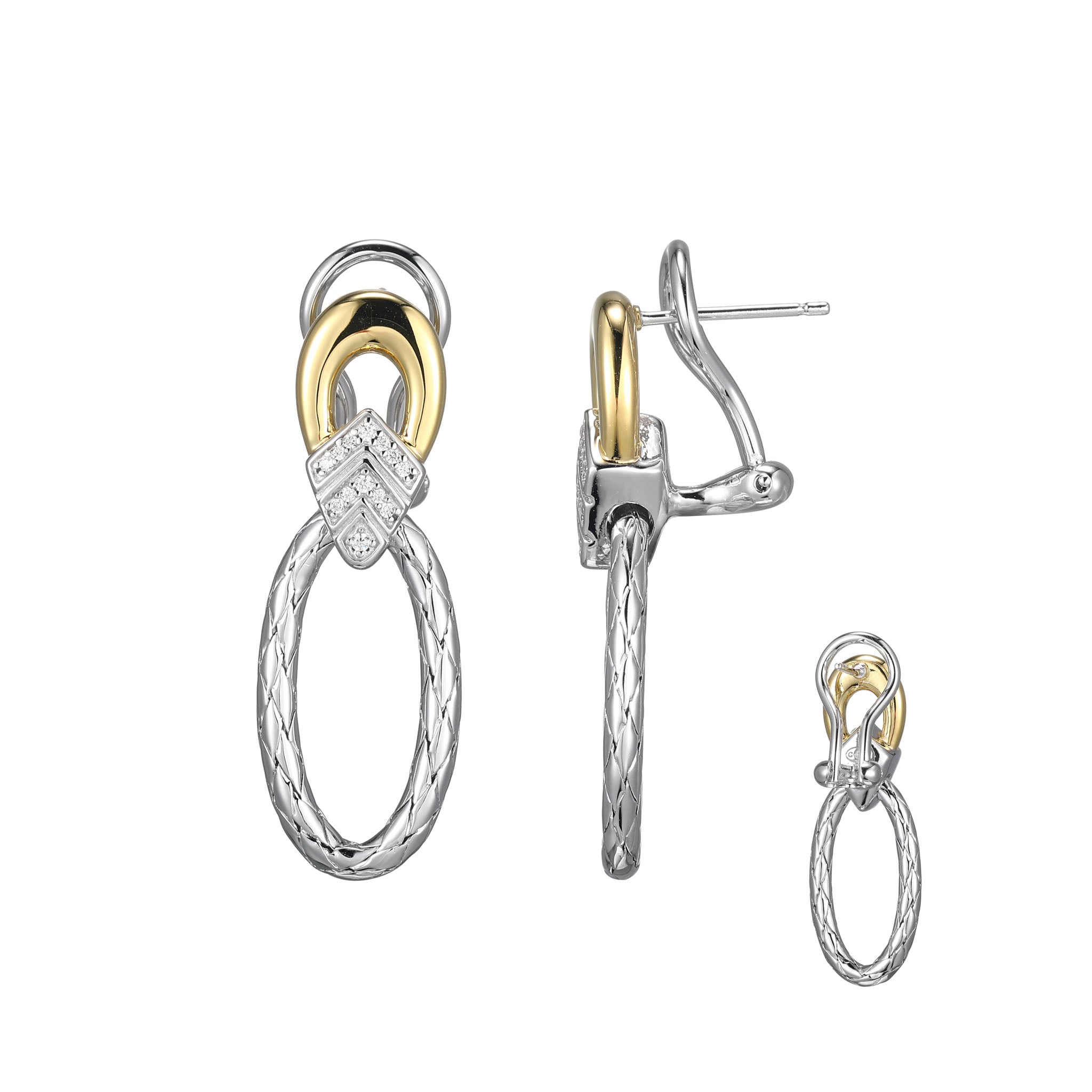 These Drop Earrings From Charles Garnier's Art Deco Collection Feature A Sophisticated Design With Sparkling Cubic Zirconia. Crafted From Sterling Silver With Rhodium And Yellow Gold Finish, They Offer A Chic Two-tone Look And Measure 32x11mm.