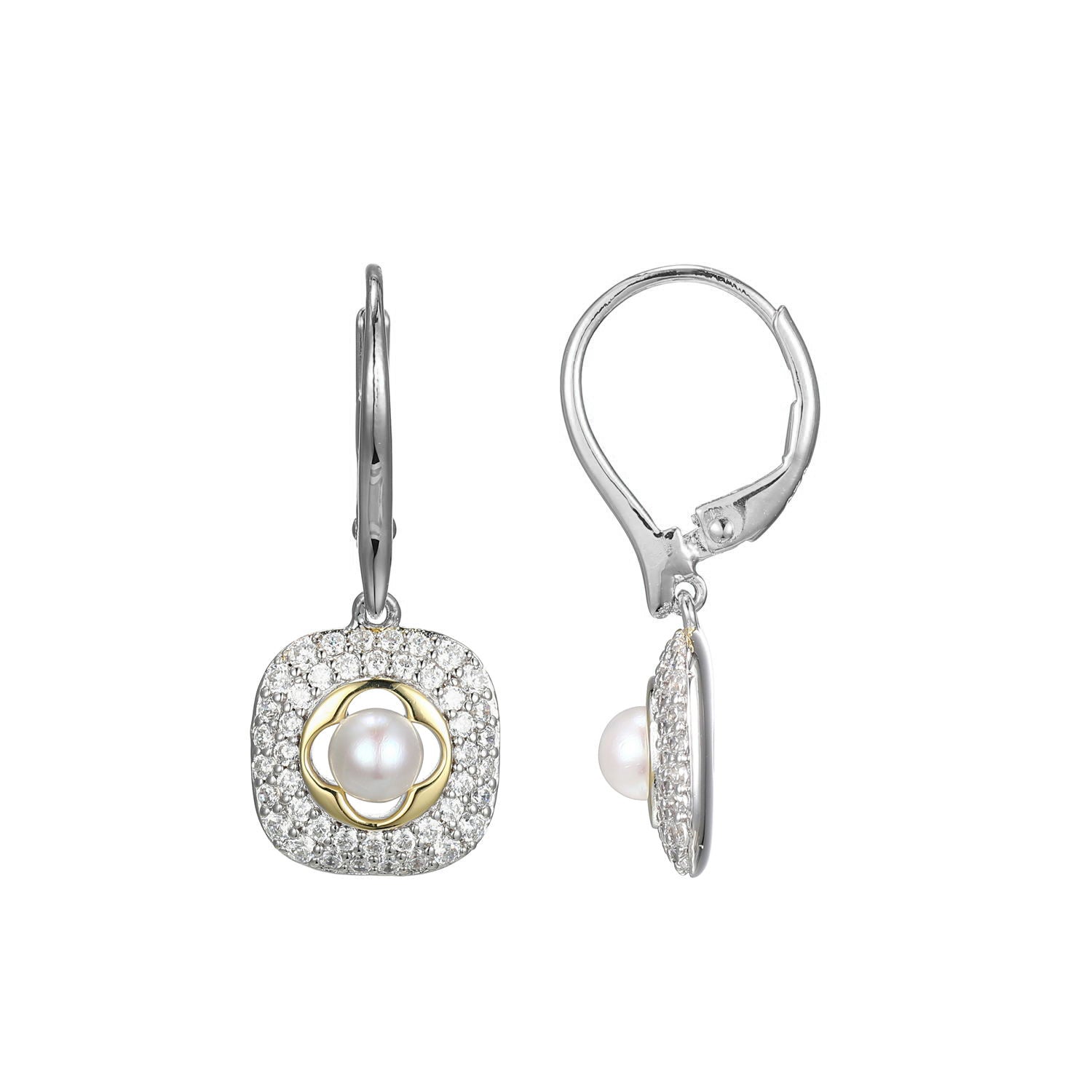 These Exquisite Drop Earrings From The TrãˆFle Collection Feature Cubic Zirconia And Genuine Freshwater Pearls For A Sophisticated Look. Crafted From Sterling Silver With Rhodium And Yellow Gold Finish, They Offer A Stunning Contrast Of Light And Color.