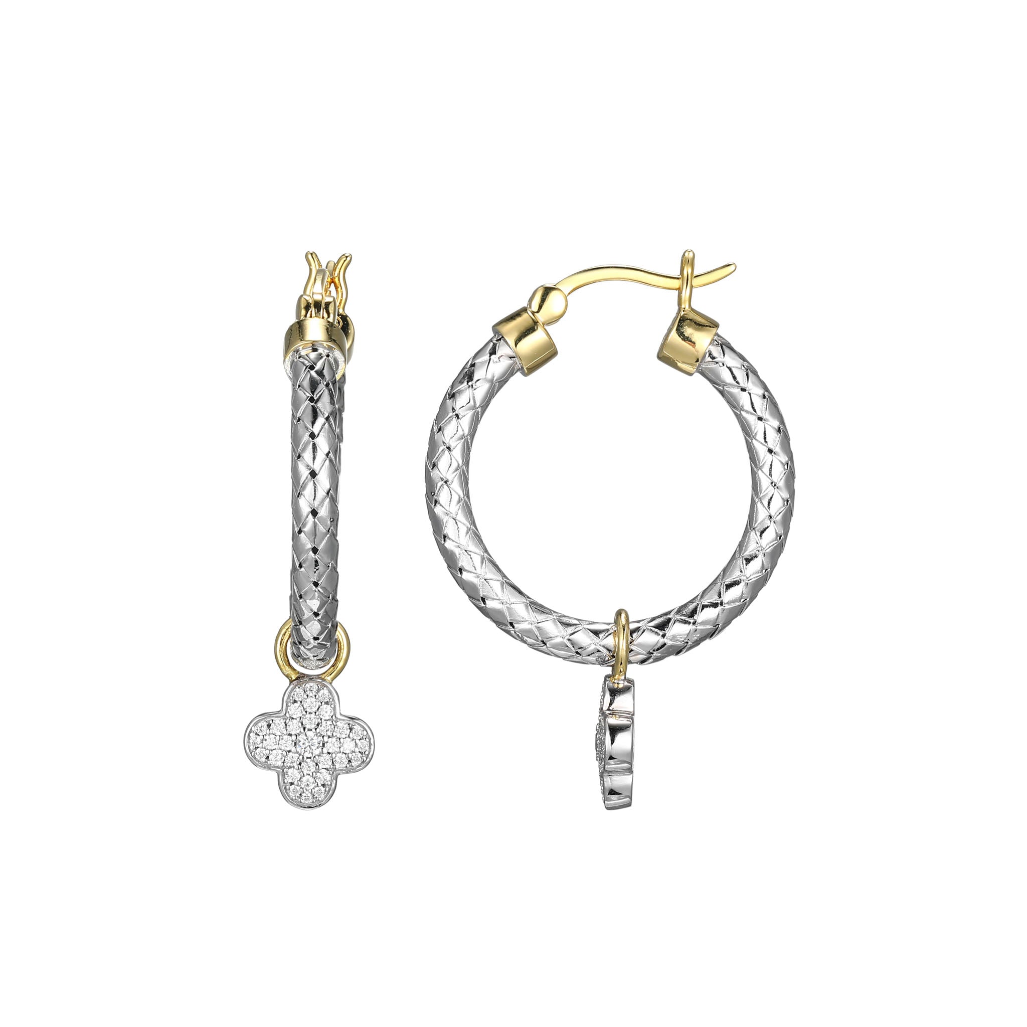 These Hoop Earrings From Charles Garnier's Trãˆfle Collection Feature Radiant Cubic Zirconia Set In Sterling Silver With Rhodium And Yellow Gold Finish. Measuring 33.5x8.7mm, They Offer A Sophisticated And Versatile Look.