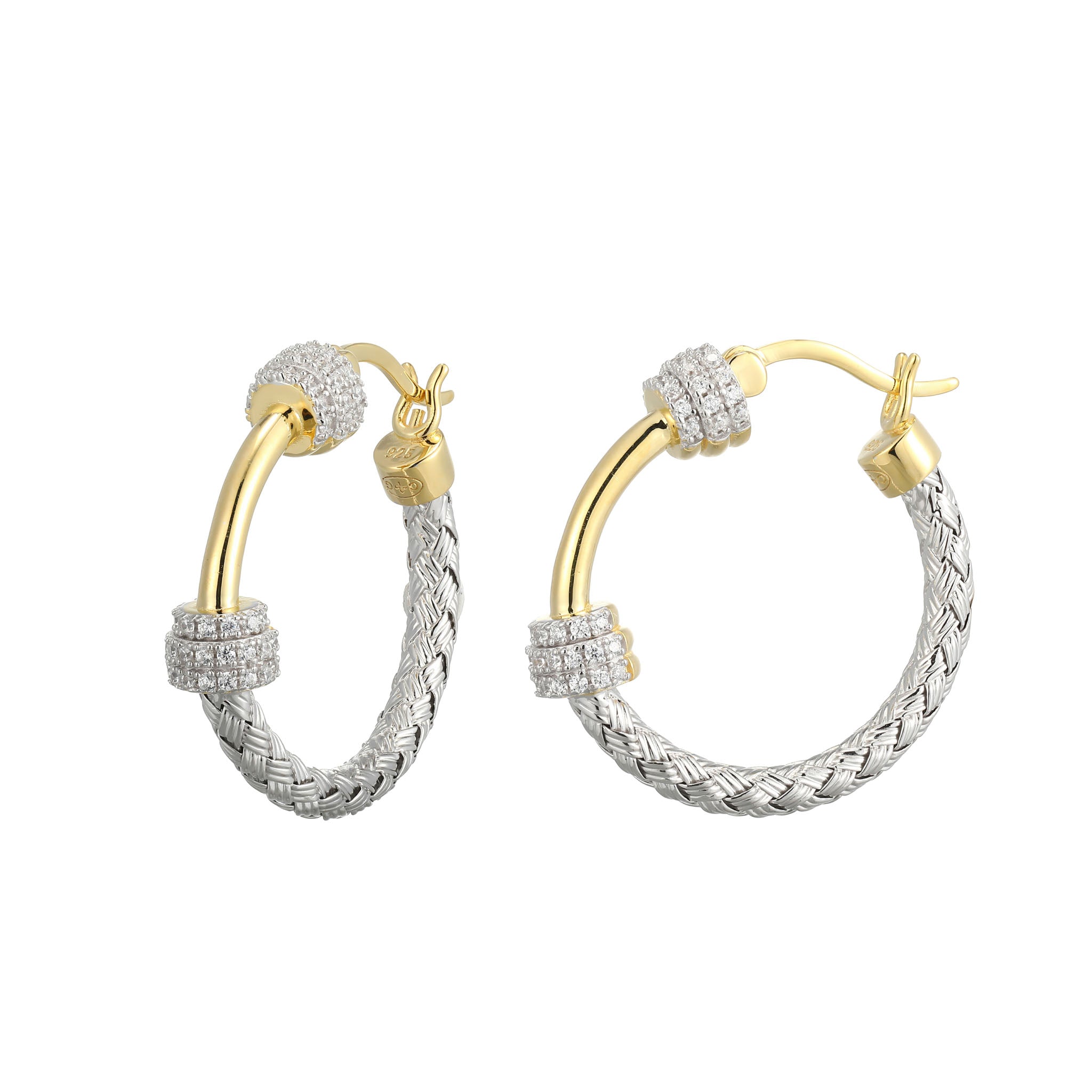 These Intricate Hoop Earrings Feature Gold-Finished Details Contrasted With A Woven Silver Texture. They Showcase Parisian Style With A Modern Twist And Offer An Extra Dose Of Sophistication To Any Outfit.