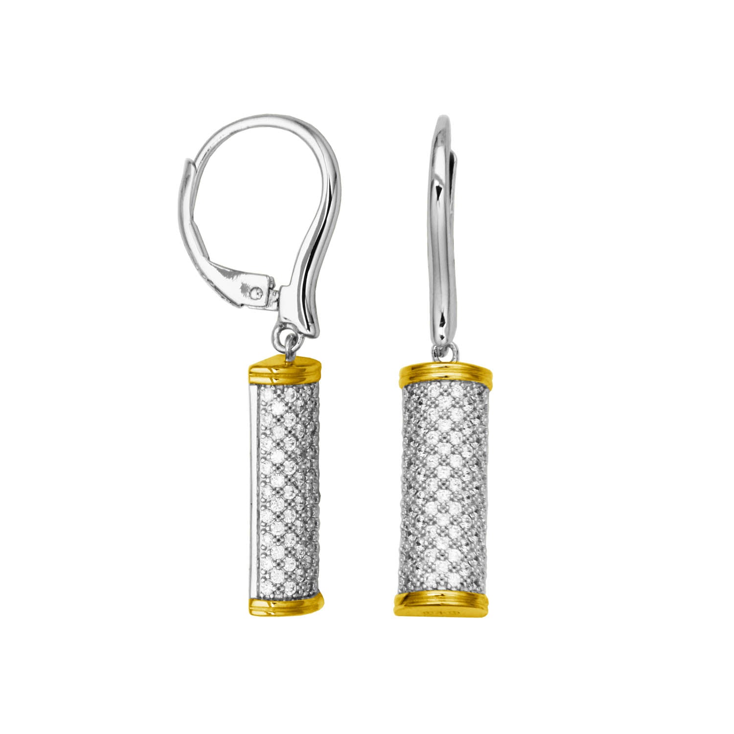 These Earrings Exemplify Luxurious Simplicity. Gleaming Cubic Zirconia Cylinders With Gold Accents Hang From Sleek Silver Hooks, Radiating Parisian Chic. Complement With The Matching Necklace And Cuff For A Polished, Modern Look.