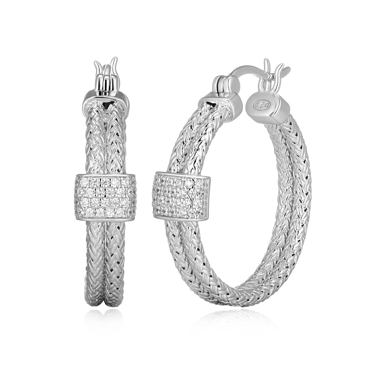 Sterling Silver Charles Garnier "duo Luxe" Rhodium Plated Cz Earrings 25mm