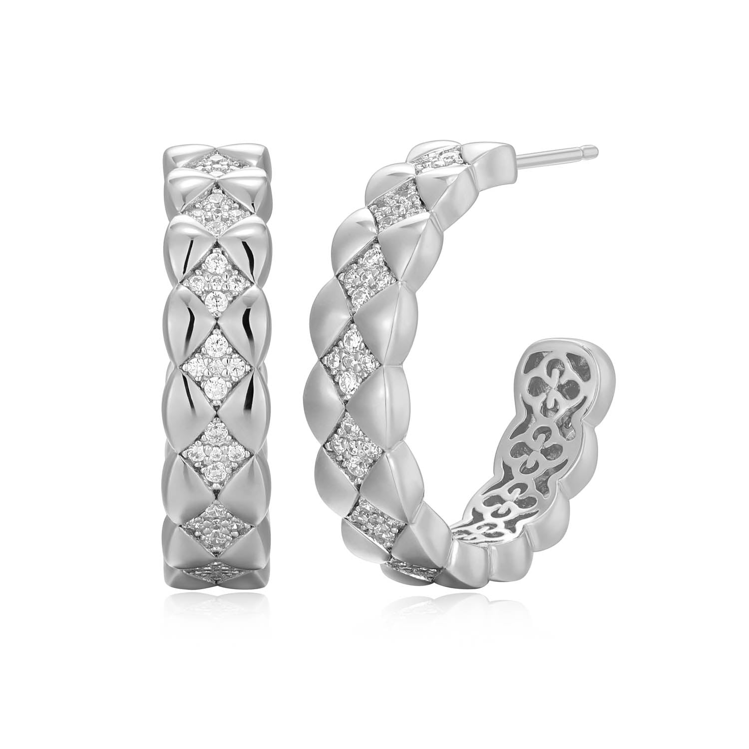 Sterling Silver Charles Garnier "quilted" Rhodium Plated Cz Earrings 25mm