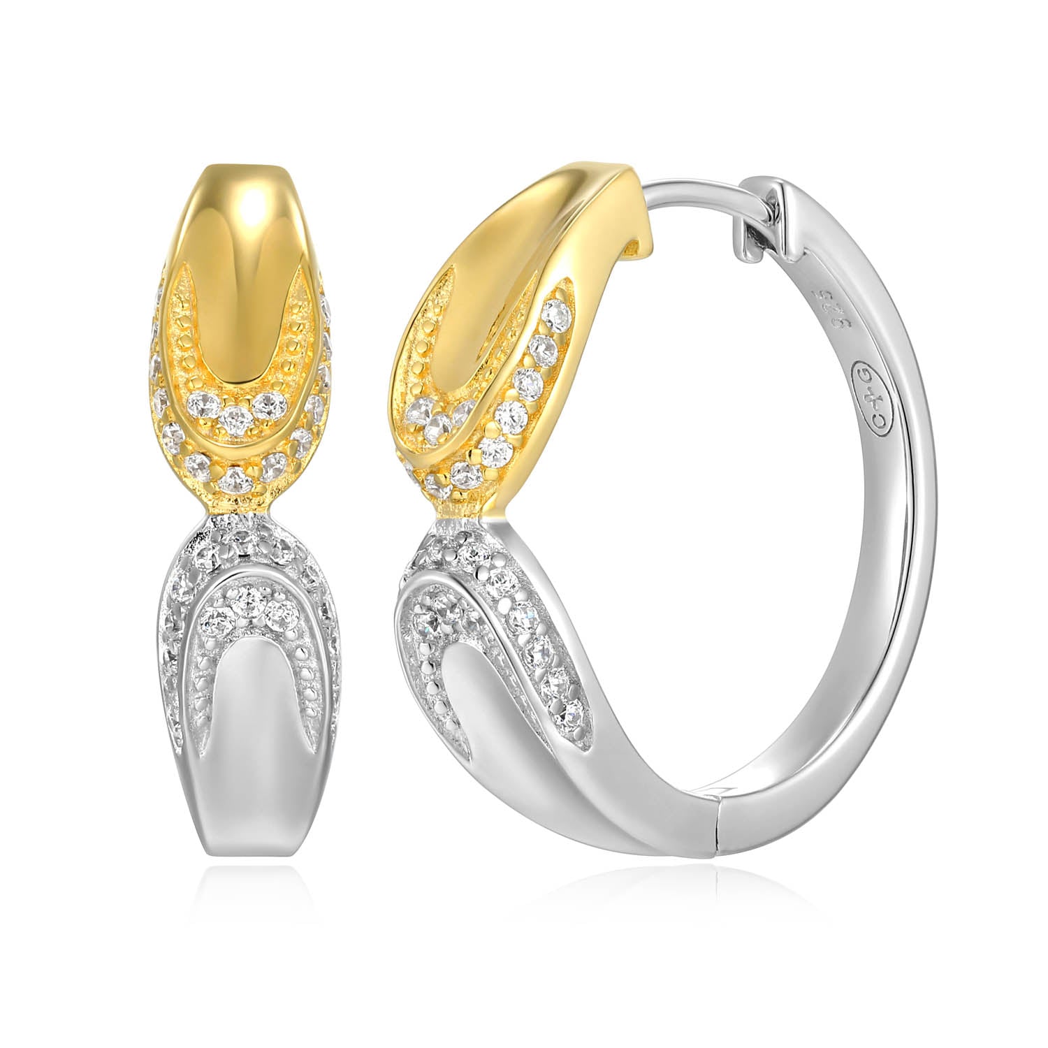 Sterling Silver Charles Garnier "contemporary" Rhodium And Yellow Gold Plated Cz Earrings 20mm