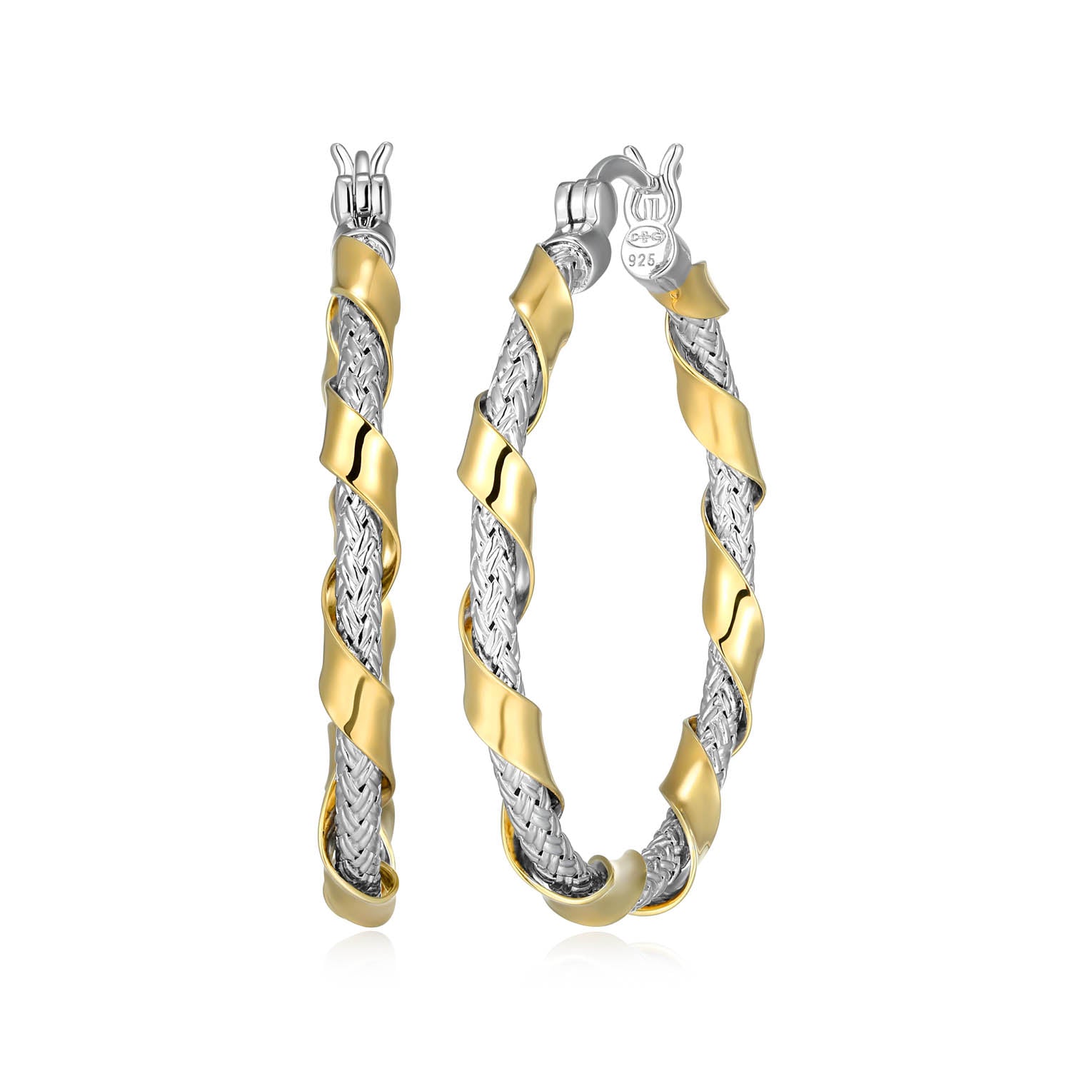Sterling Silver Charles Garnier "duo Luxe" Rhodium And Yellow Gold Plated Earrings 35mm