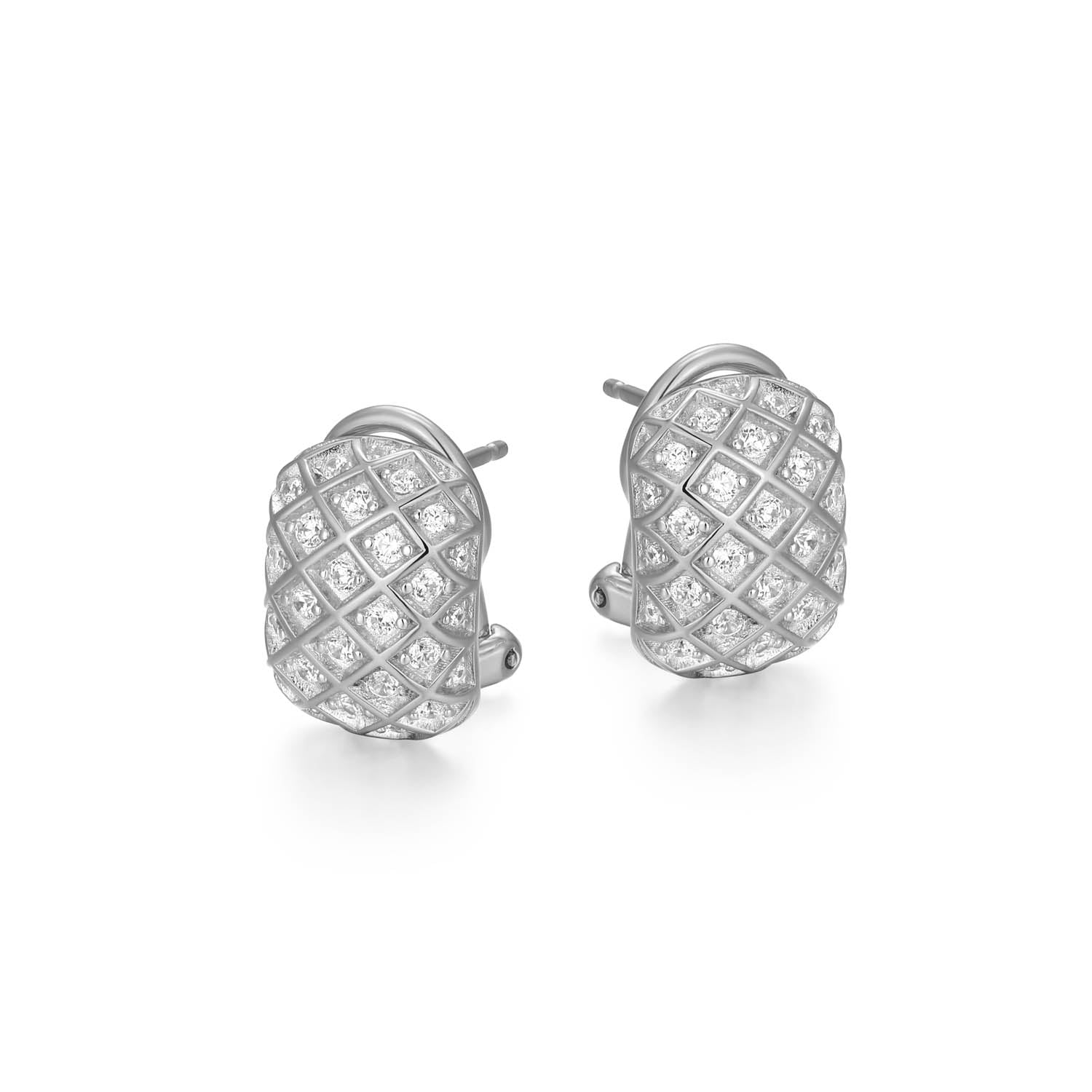 Sterling Silver Charles Garnier "quilted" Rhodium Plated Cz Earrings 10x14mm