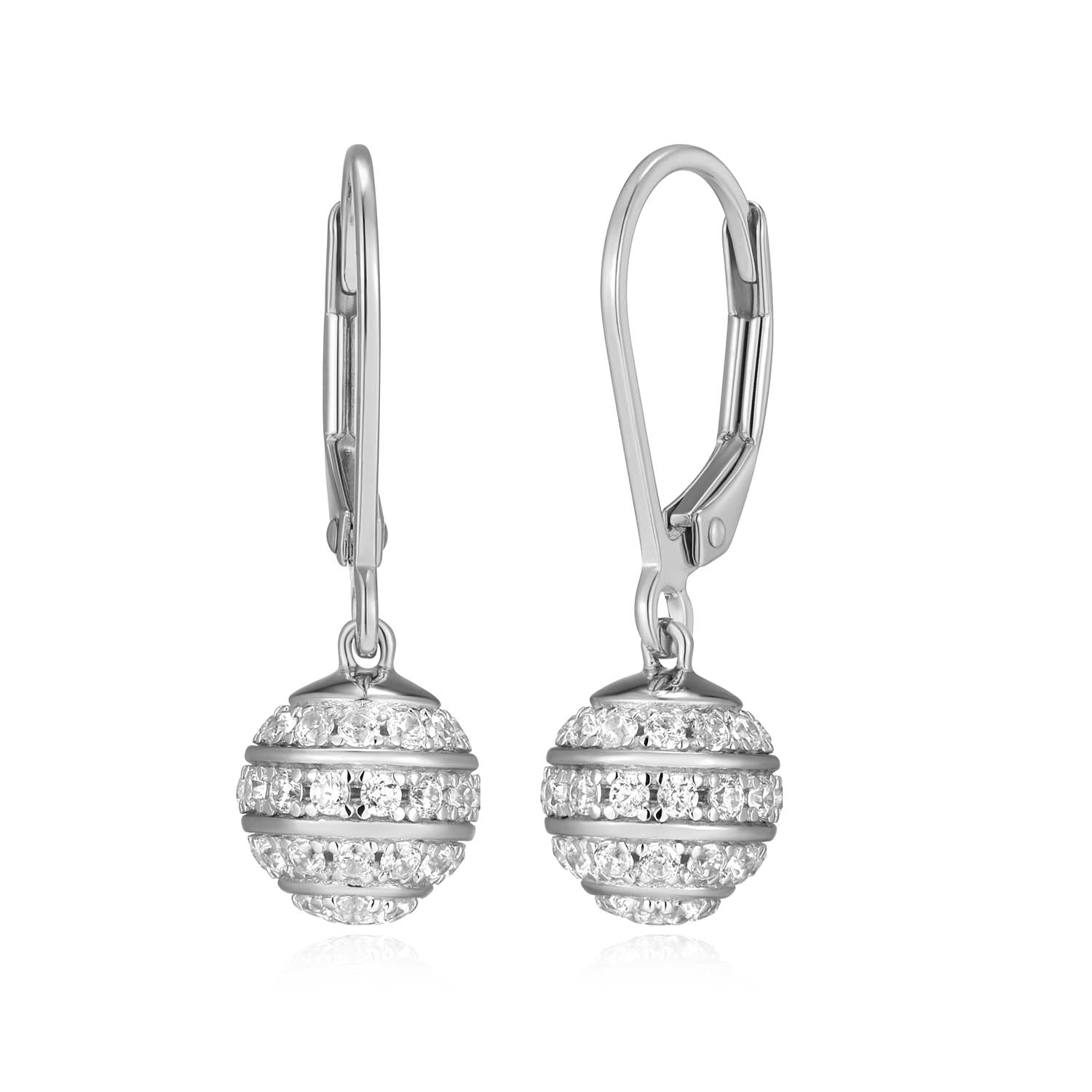 Sterling Silver Charles Garnier "rope" Rhodium Plated Cz Earrings 8mm