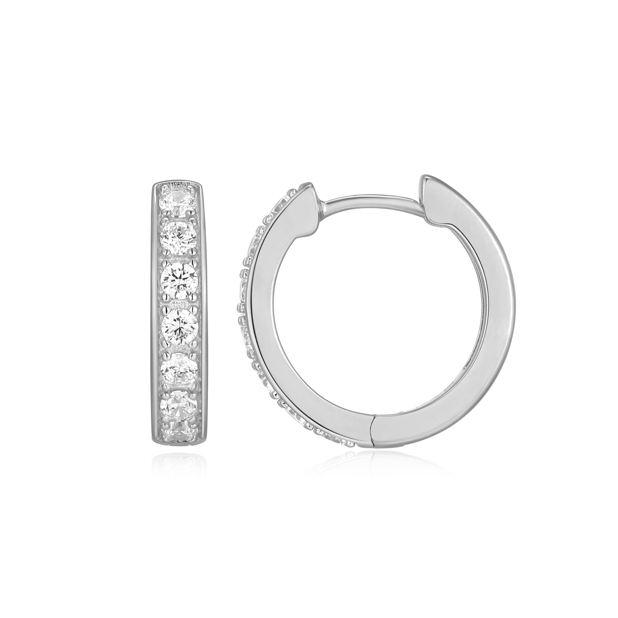 Sterling Silver Rhodium Plated Earrings With White Cz Hoop(0.85X7.2Mm)