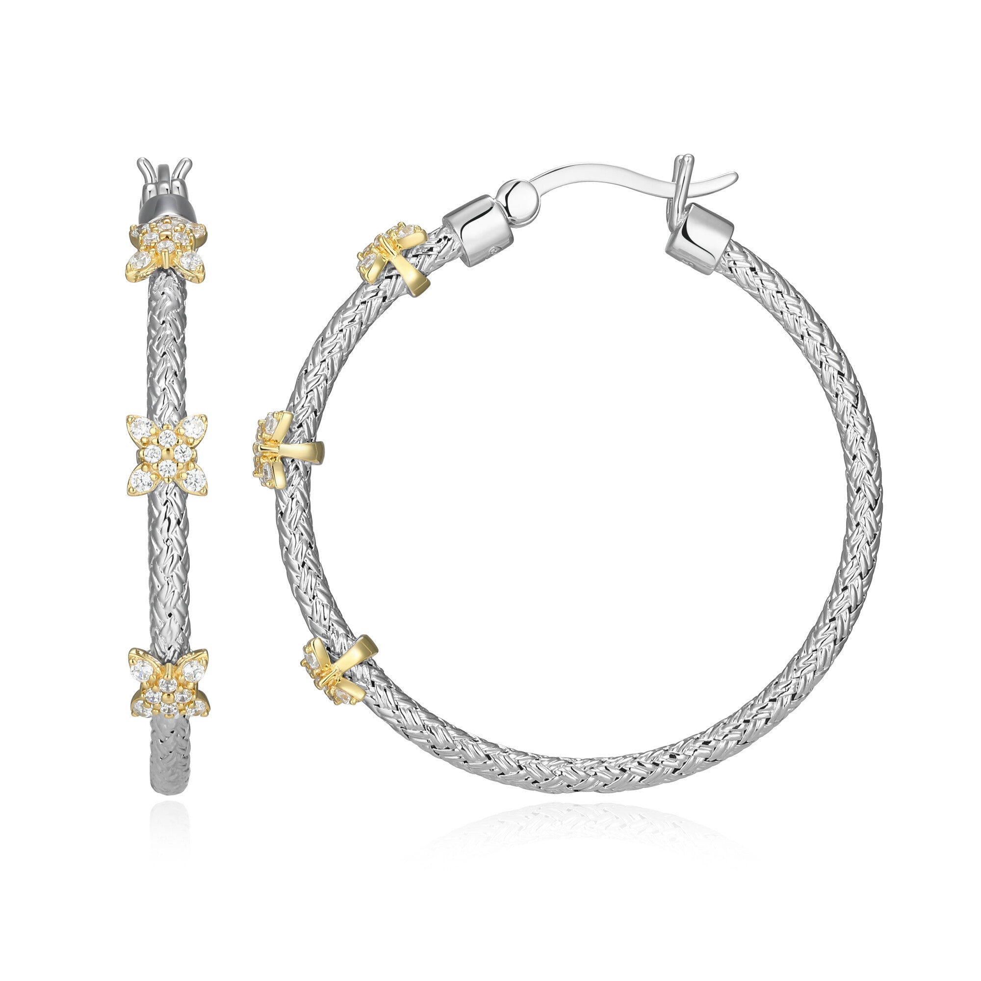 Sterling Silver Rhodium Plated Gp20 Earrings With White Cz Hoop(A1)