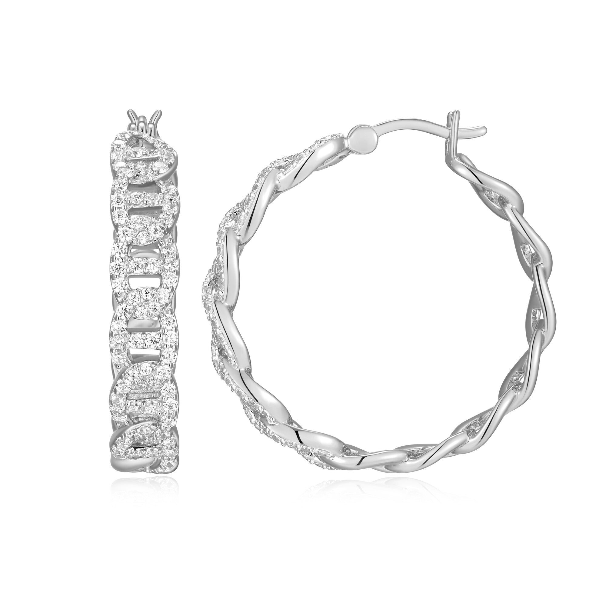Sterling Silver Rhodium Plated Earrings With White Cz Hoop(A0)