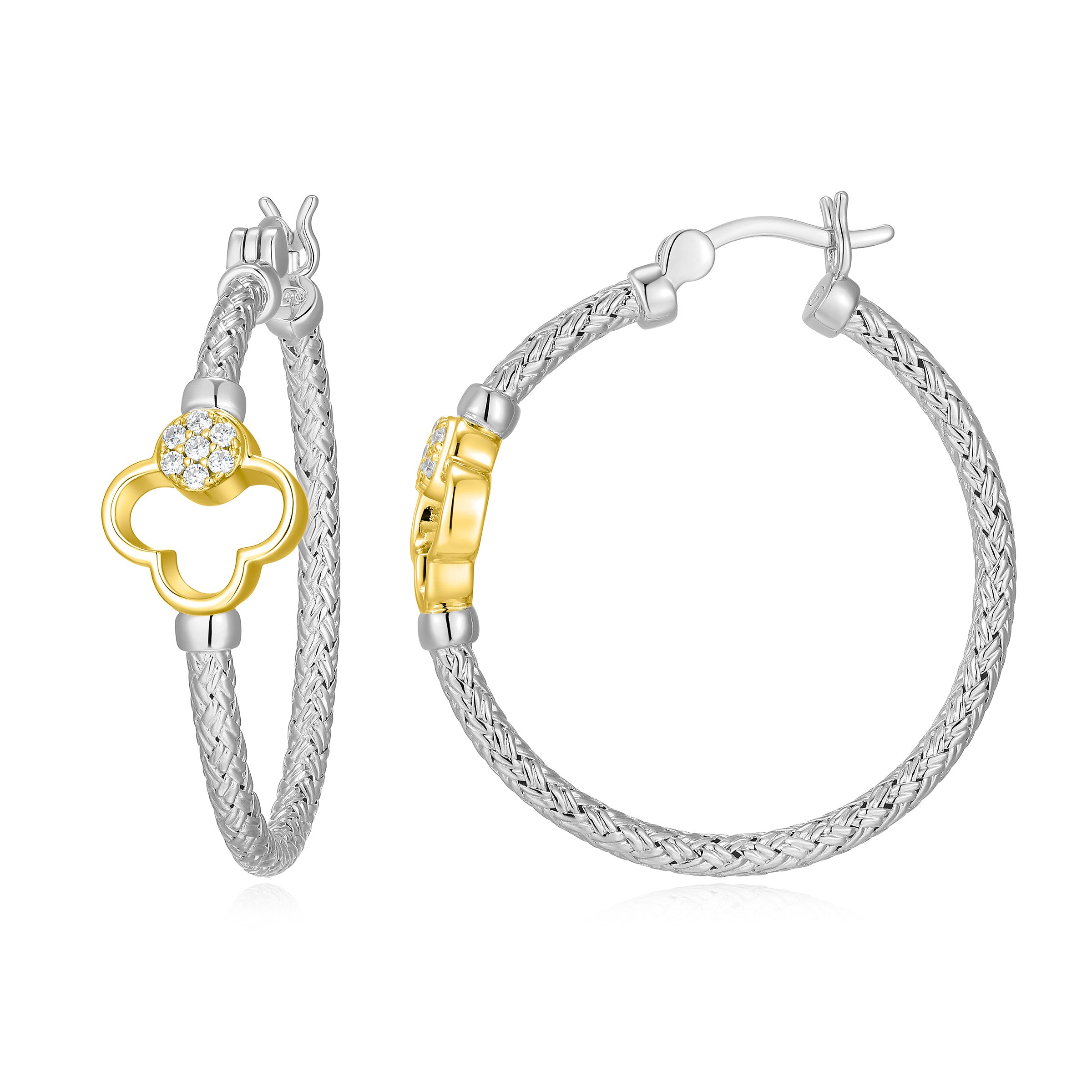 CE0200 - Two-Tone Clover Original Mesh Hoop Earrings